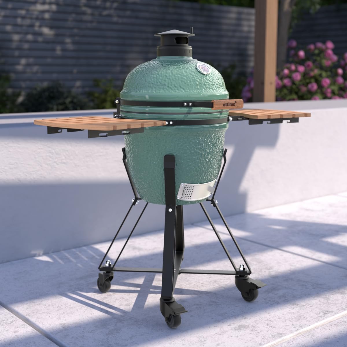 Ottimo Searsmith Ceramic Green Kamado Bbq With Bamboo Side Shelves 18 Inch