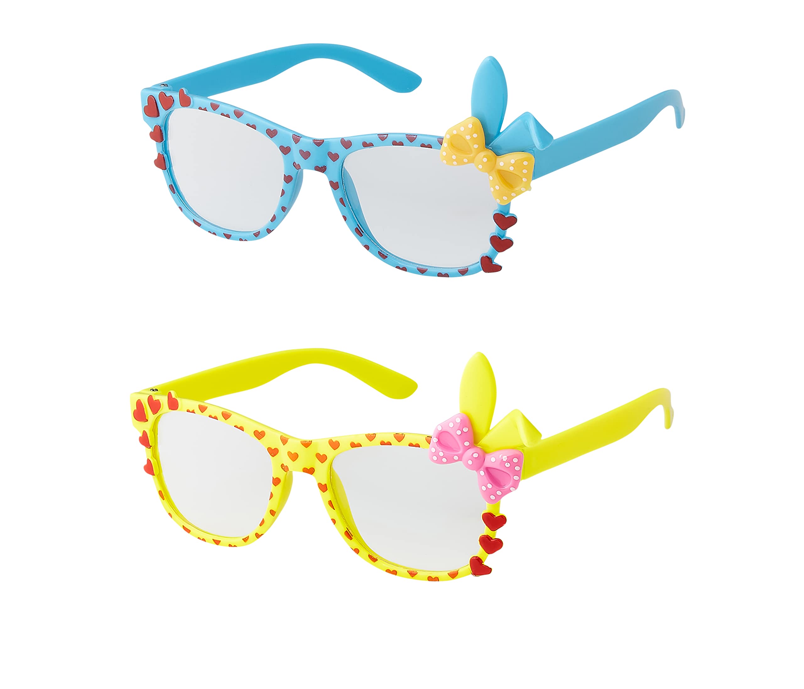 1 Yellow 1 Blue Bunny Ear Childrens Costume Glasses Classic Clear Lens Glasses Frames Girls Kids Costume Glasses Fancy Dress World Book Day Geek Glasses Hipsters Nerd Style Fake Glasses