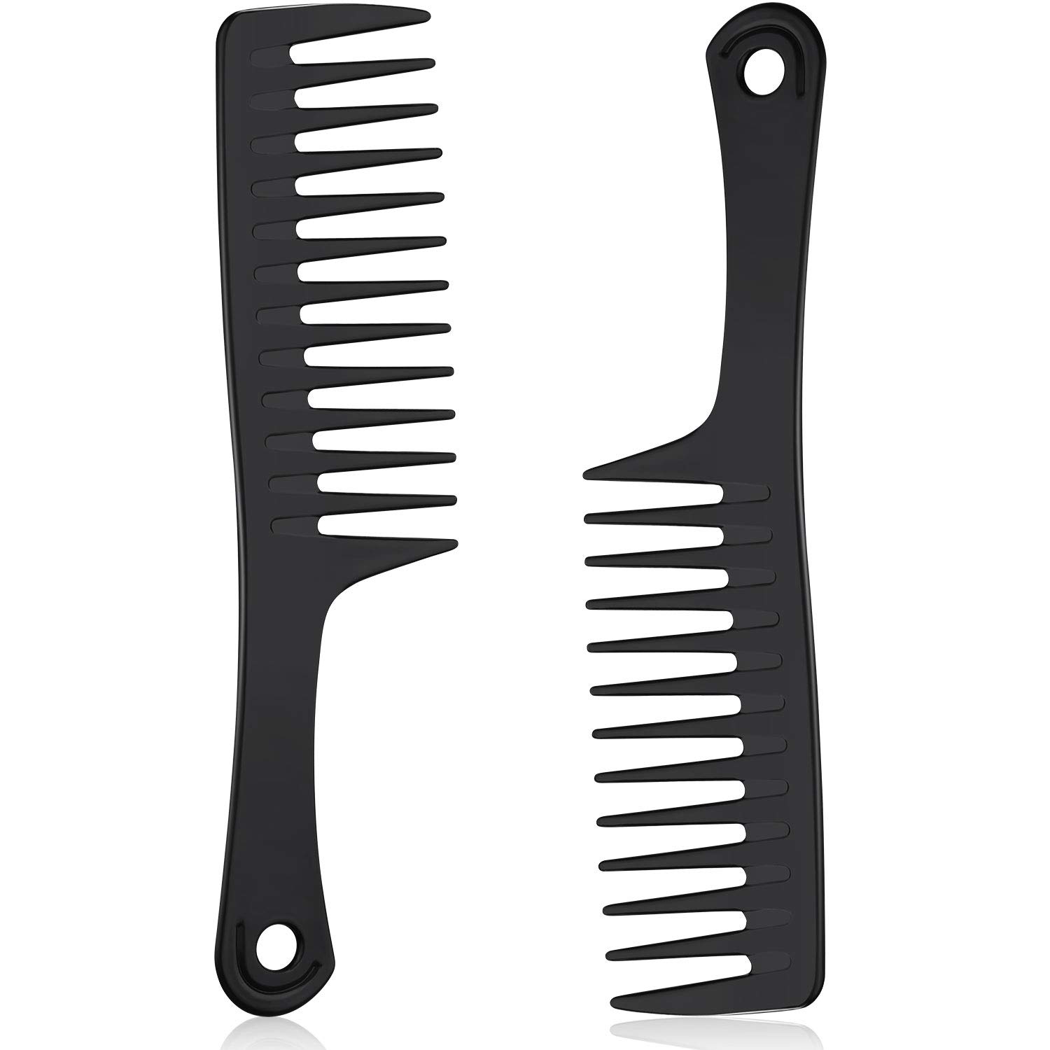 2 Pieces Wide Tooth Comb Detangling Hair Brush Large Black Round-Handle Hairdressing Styling Comb for Curly Hair Wet or Long Hair