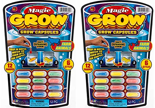 JA-RU Magic Grow Capsules for Kids (2 Pack, 24 Capsules Assorted) Water Growing Toys - Foam Sea Creatures, Dinosaurs, & Farm Animals, Science Party Favors & Classroom Prizes. 305-2s