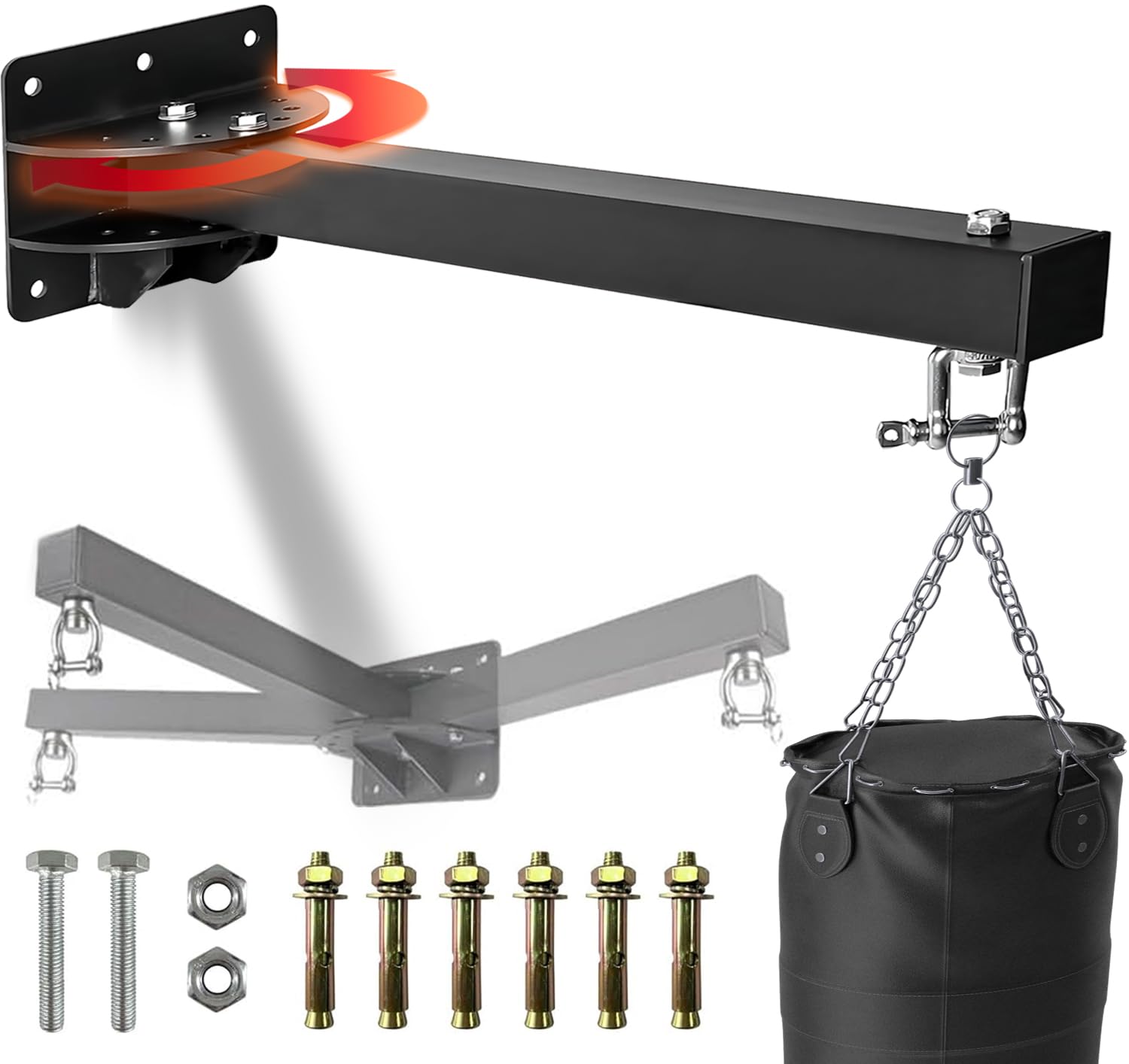 Senshi Japan Wall Mounted Punch Bag Bracket With Pull Up Bar, One piece design holds up to 500 KG, Outdoor Chin Up Bar Punch Bag Hanger For Outside & Boxing Gyms (Rotatable Punch Bag Bracket)