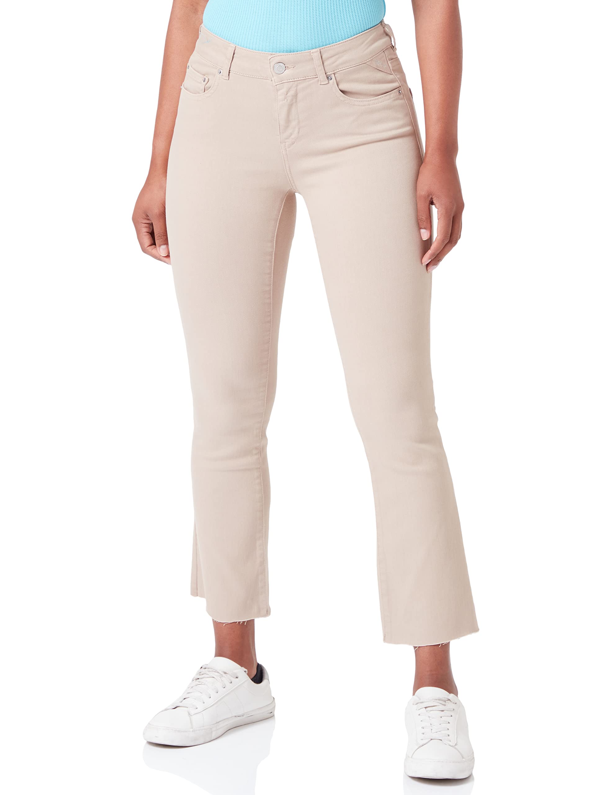 Replay Damen Jeans Schlaghose Faaby Flare Crop Flare-Fit, Light Taupe 803 (Grau), 31W