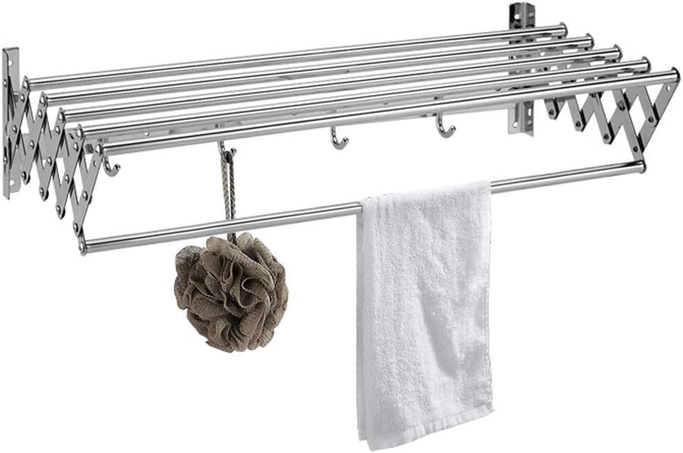 This Clothesline Wall Mount Washing Clothes Rack, Clothes Airer Drying Rack Folding, Towel Rack Bar Rail, Retractable Laundry Dryer, with Hooks, for Bathroom Indoor Space Saving,A,80cm