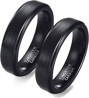 Bästa vän ringar matchning, kvinnors vigselringar volfram 5 mm svart borstad ring alla hjärtans dag gåvor för kvinnor, P 1/2 for women, T 1/2 for Men, volfram