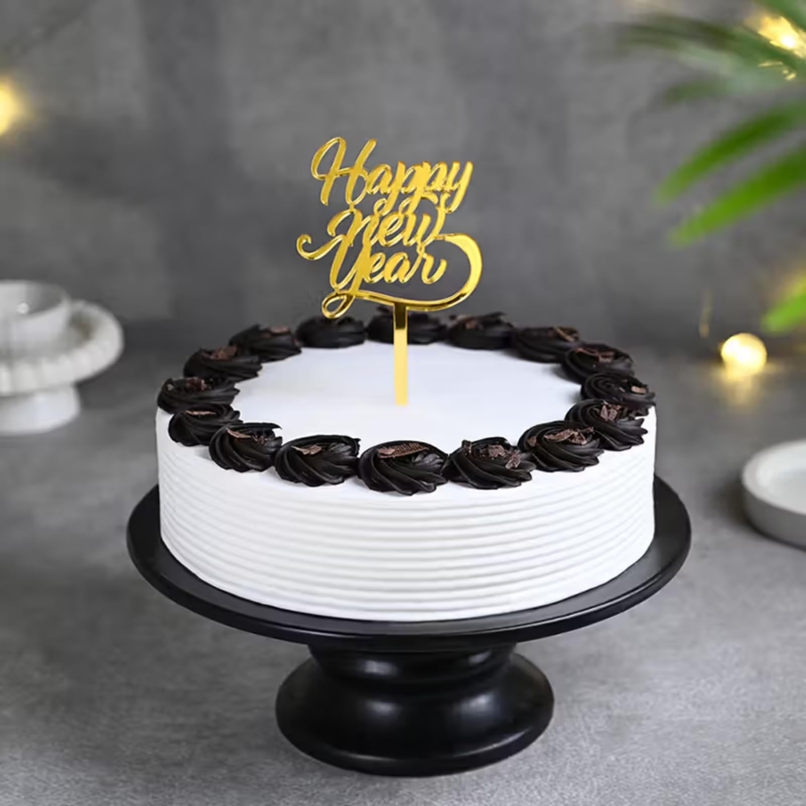 Floweraura New Year Special Fresh Elegant New Year Black Forest Cake With Topper | New Year Celebration Cake | 2025 Celebrations Cake | New Year's Eve Cake | Party Cake (Same Day Delivery) (0.5Kg)-image-23