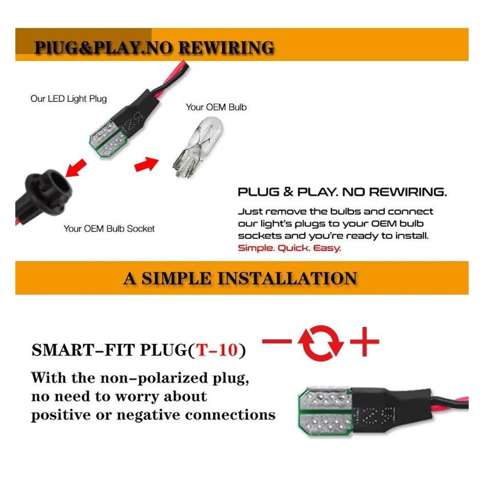 Generico Segnale Svolta Luce posizione laterale T10 LED ambra/rossa per A7 S7 RS7 2012-2018 Indicatori di direzione DRL Lampade laterali Frecce Laterali(4pc Amber Red)
