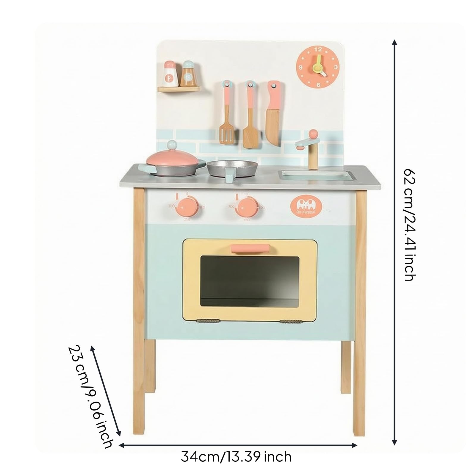 Colcolo Cucina Giocattolo in Cucinino Fornelli Lavello Forno Anta Manopole Accessori Pentole E Mestoli Struttura Solida in Legno Acciaio Adatta per Gioco, Blu