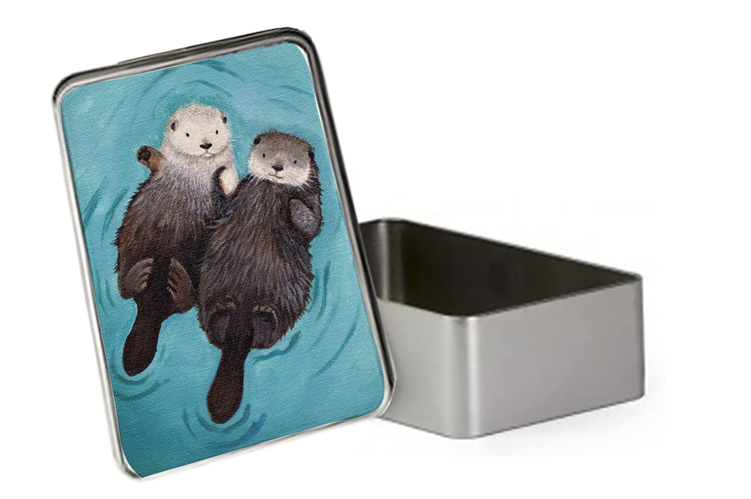Getagift Rectangular Otterly Romantic Otters Holding Hands Valentines Day Birthday Wedding Anniversary Portable Metal Tin, Storage Box. (Rectangular)