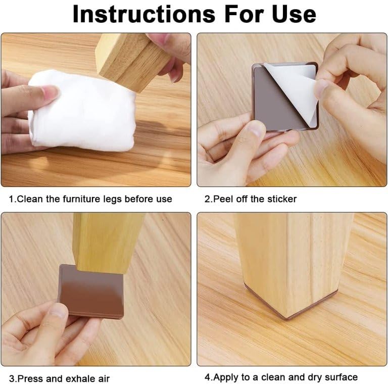 Image of MaruHub 4Pcs Non Slip Furniture Pads for Hardwood Floors - Furniture Leg Protectors for Chair, Table, Sofa - Self Adhesive Silicone Pads to Prevent Floor Scratches & Reduce Noise (4 x 4 cm)