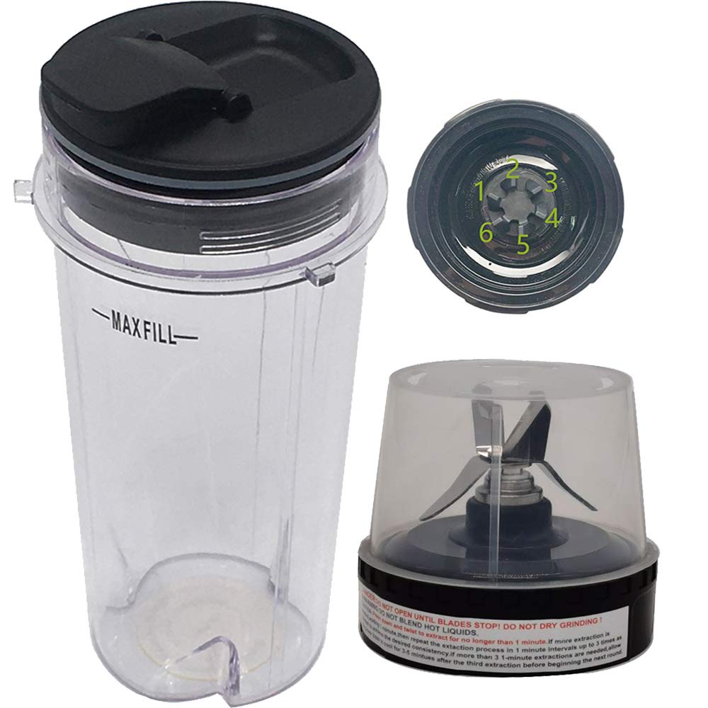 Joystar replacement 16-Ounce (16 oz.) Cup with spout Seal Lid with blade for 1000W Nutri Ninja Blender BL740/BL660