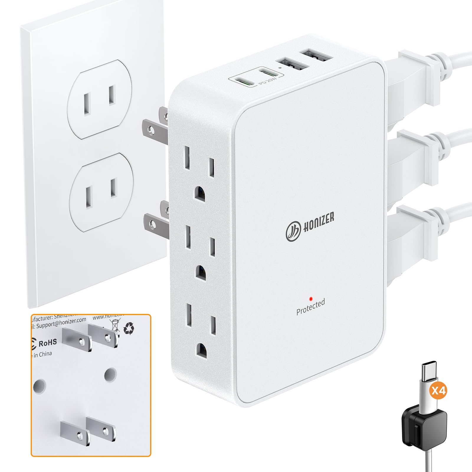 HONIZER 2 Prong to 3 Prong Outlet Adapter