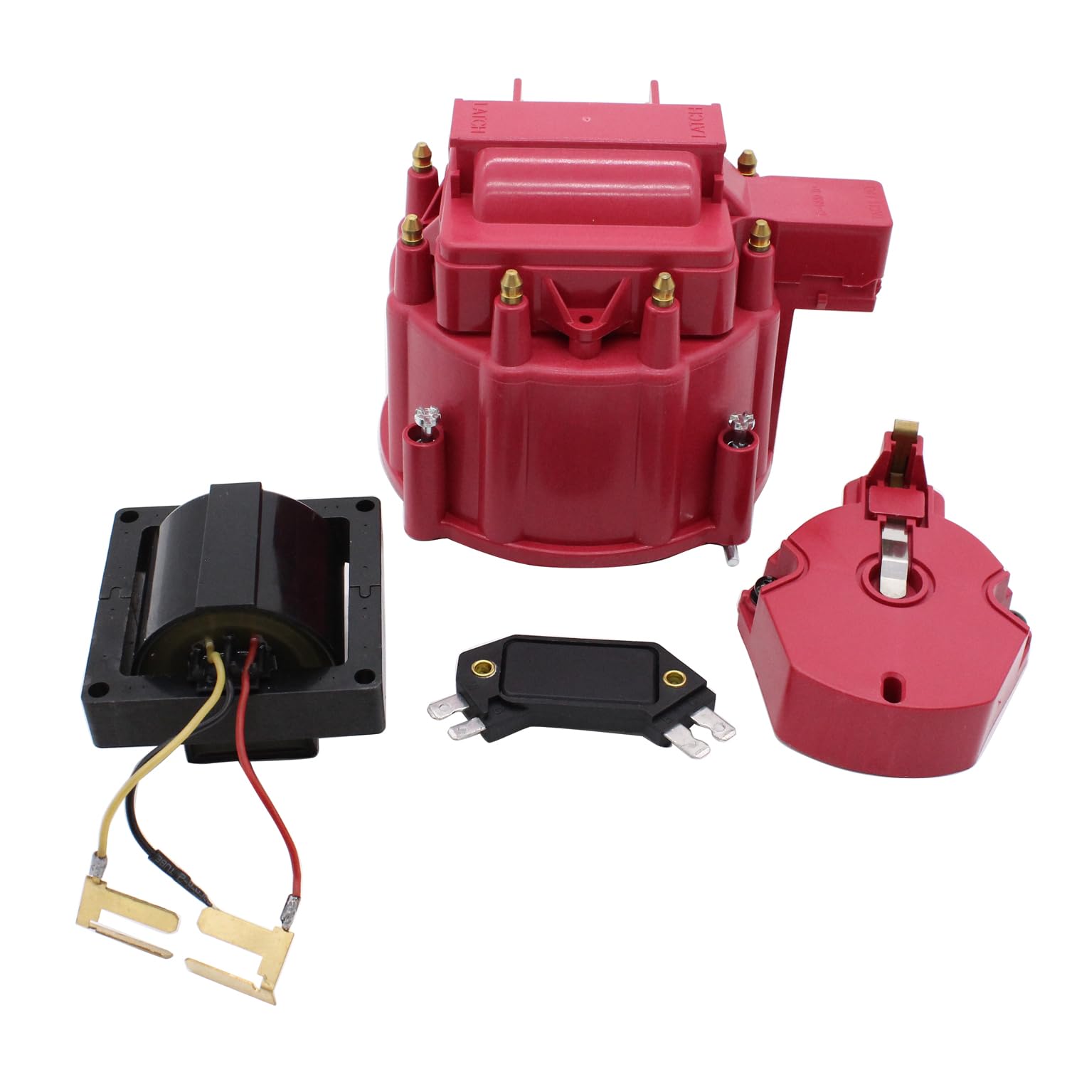 Photo 1 of 1 Set Red SHLPDFM HEI Upgrade Kits HEI Distributor Tune-Up Sets 8-Cylinder 65K Ignition Coil Male Cap