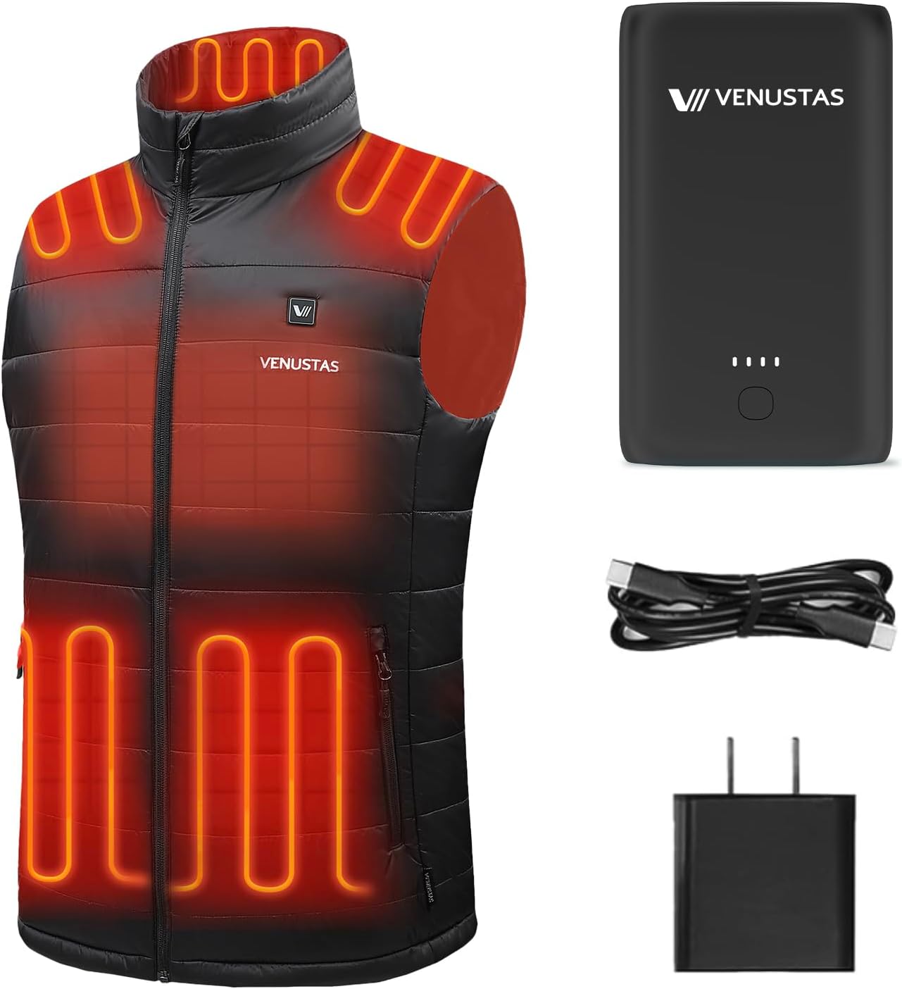 Venustas [Upgraded Battery Men's Heated Vest (Size 3X-Large) with Battery Pack, Plus 35W Fast-Charging Adaptor, Up to 20H of Runtime