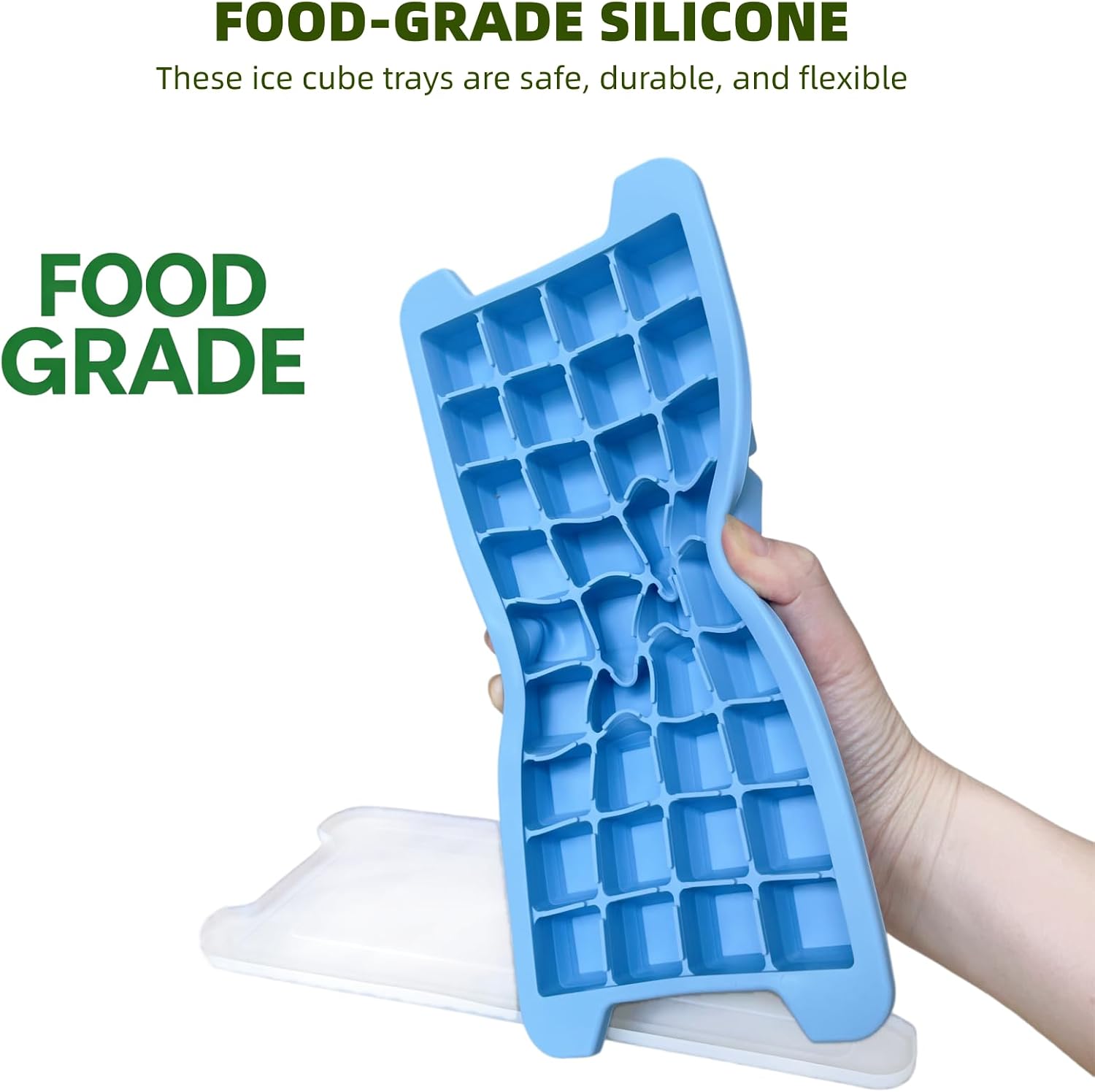 36-Cube Silicone Ice Tray with Lid, BPA-Free, Stackable (2 Pack)