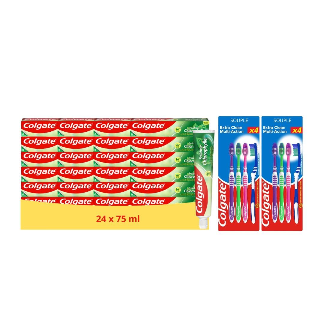 Colgate - Dentifrice Chlorophyle - 24x75ml + 8 Brosses à dents Souple