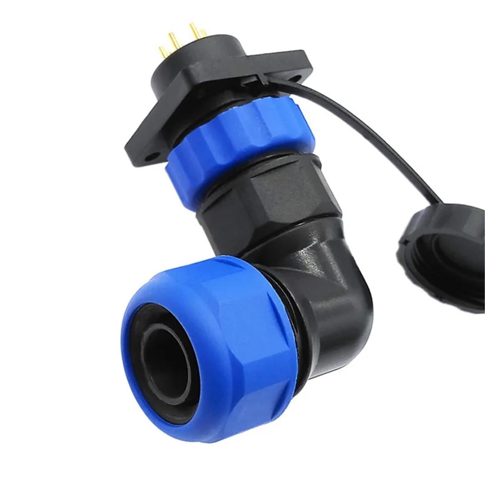Conector SP20 de 7 pines con brida angular de 90 grados IP68 para tubo corrugado flexible 7