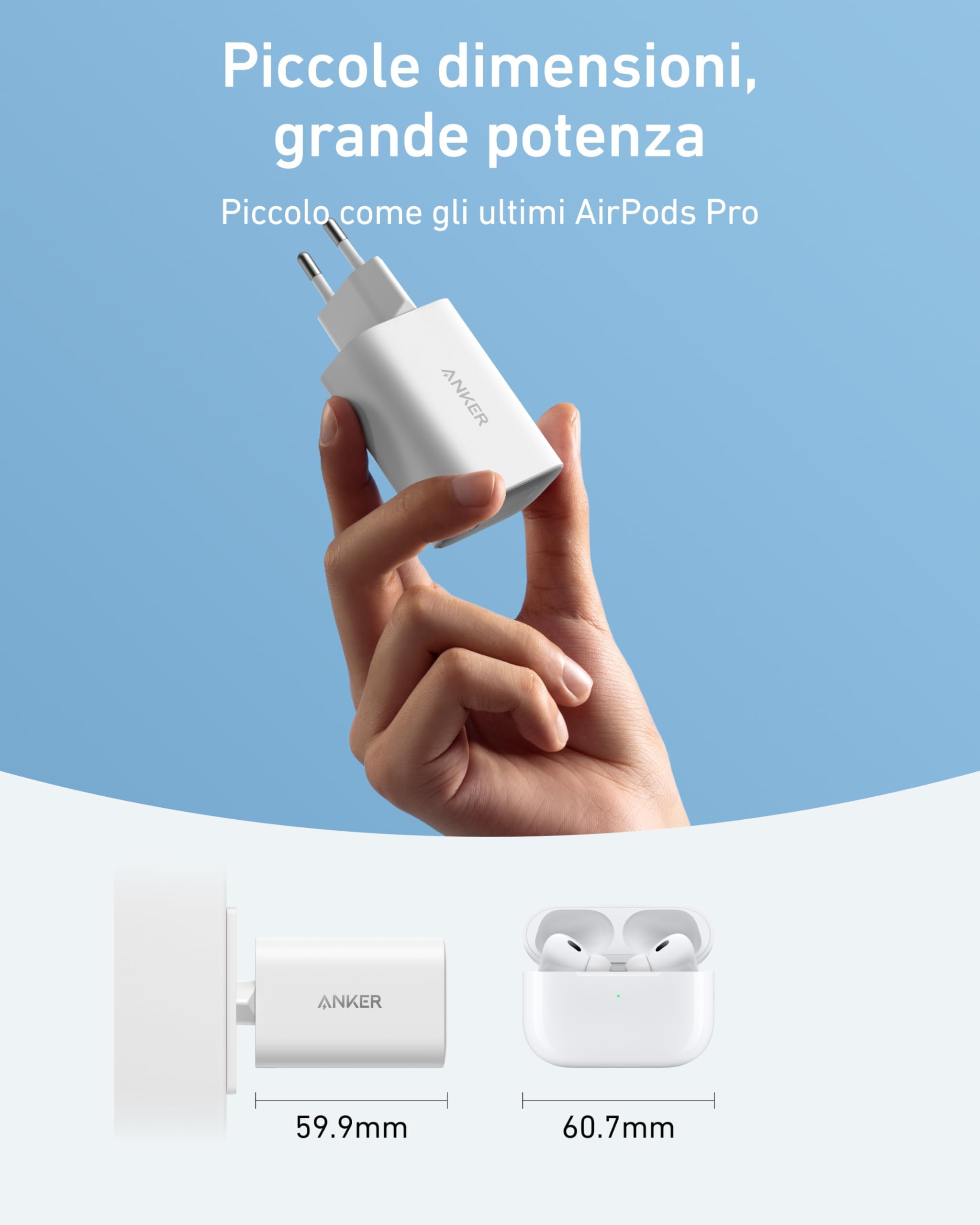 Anker Nano Caricatore USB C 100W, per iPhone 17 Pro Max Air/16/15, Galaxy e tutti i Dispositivi USB-C(cavo USB-C da 1.8 m incluso)