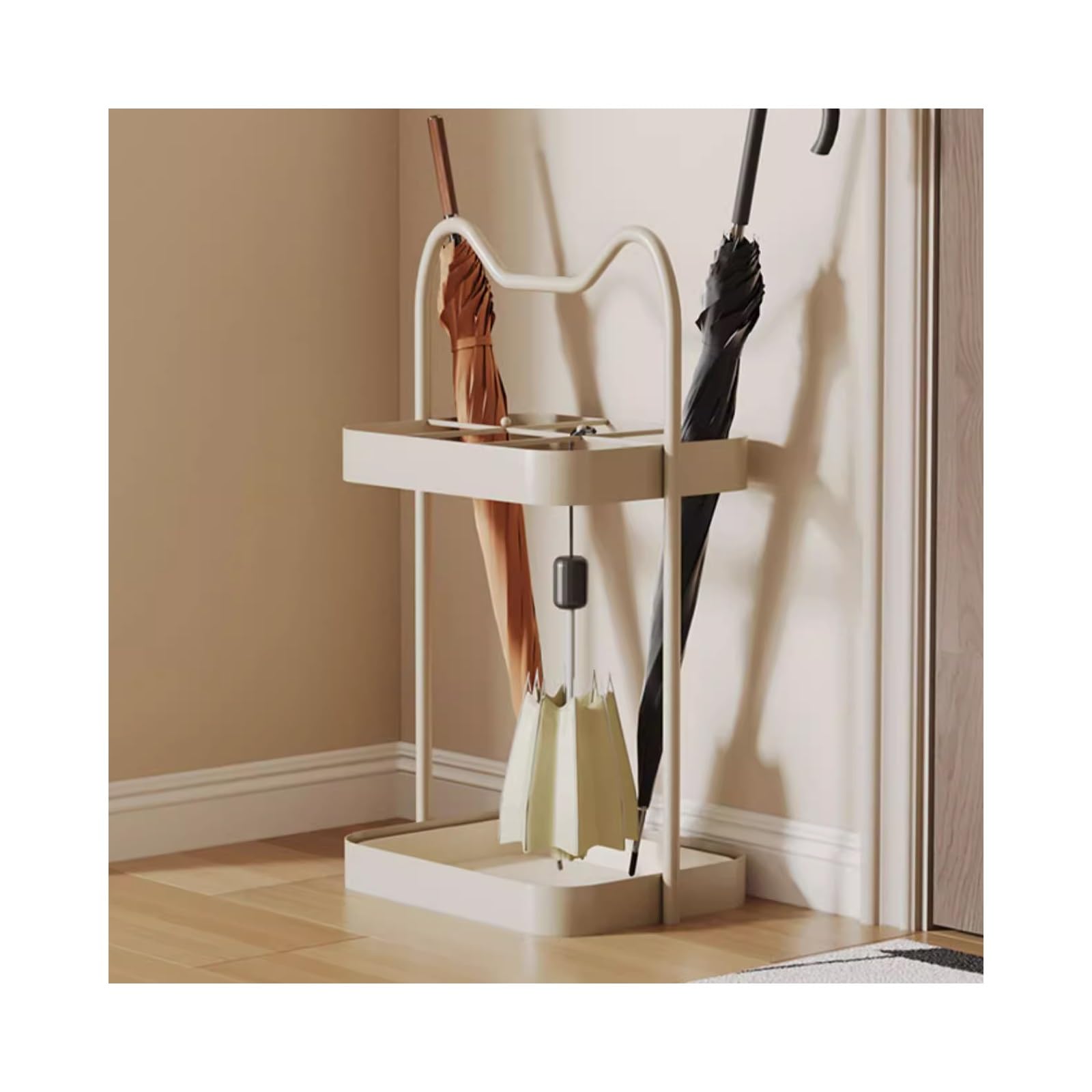 BHFPFZA Large Capacity Floor Umbrella Stand with Removable Drain Tray, Ideal for Home Entryway, Supports Parasol, White Color