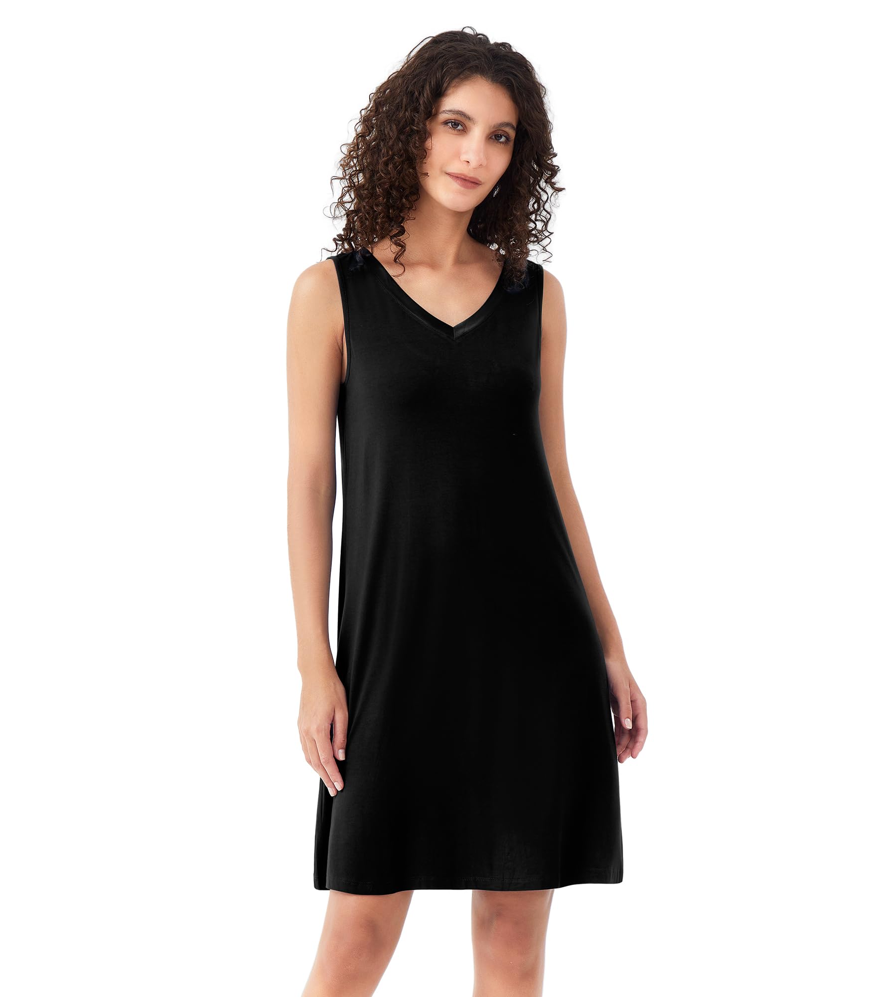 WiWi Bamboo Nightgown for Women Sleeveless Sleepwear Lightweight V Neck Sleep Shirt Plus Size Sleep Dress S-4X