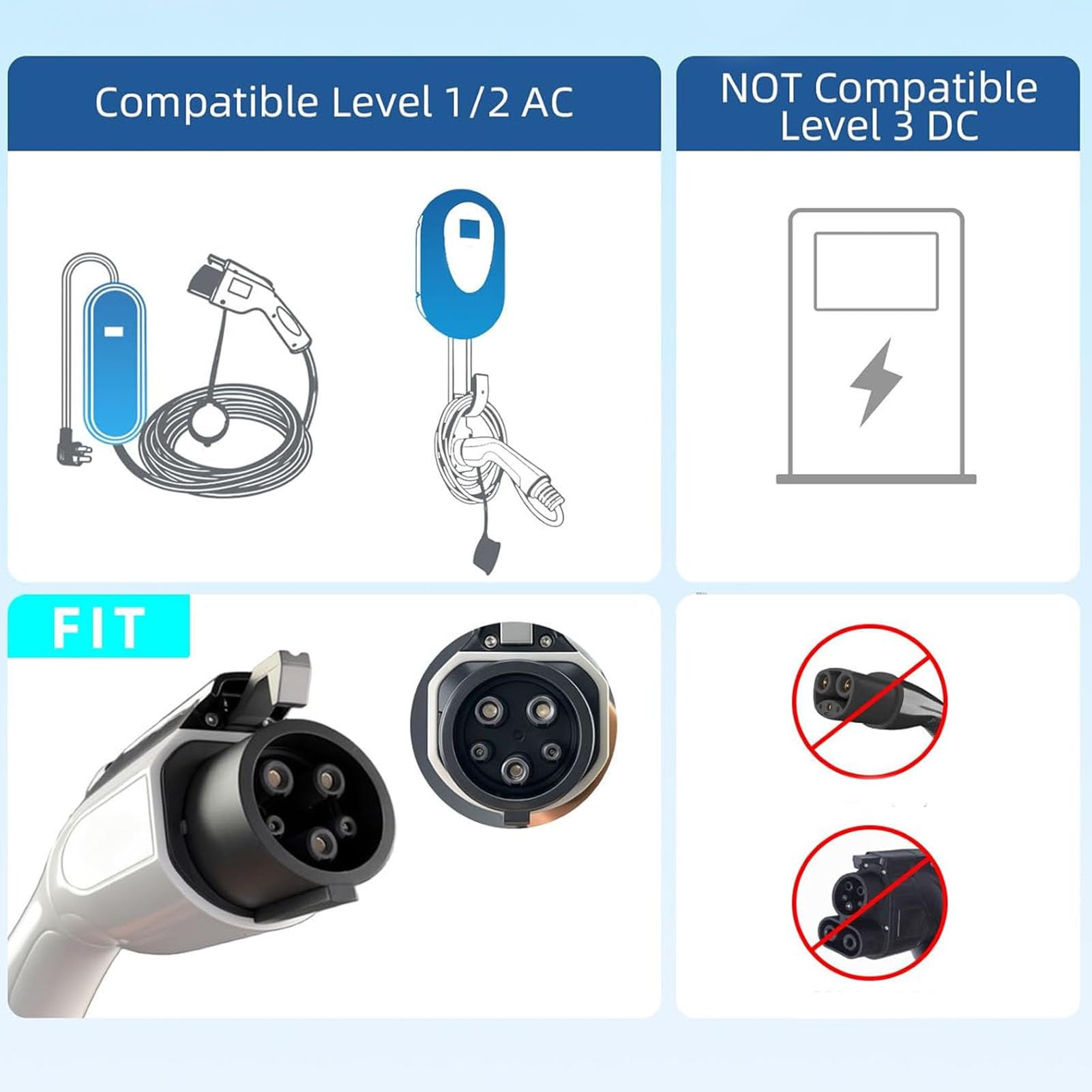 Akozon Cable de Carga J1772 EV, Cable de Extensión de Cargador de Coche, Carga Flexible para Múltiples Modelos EV de 16 Pies