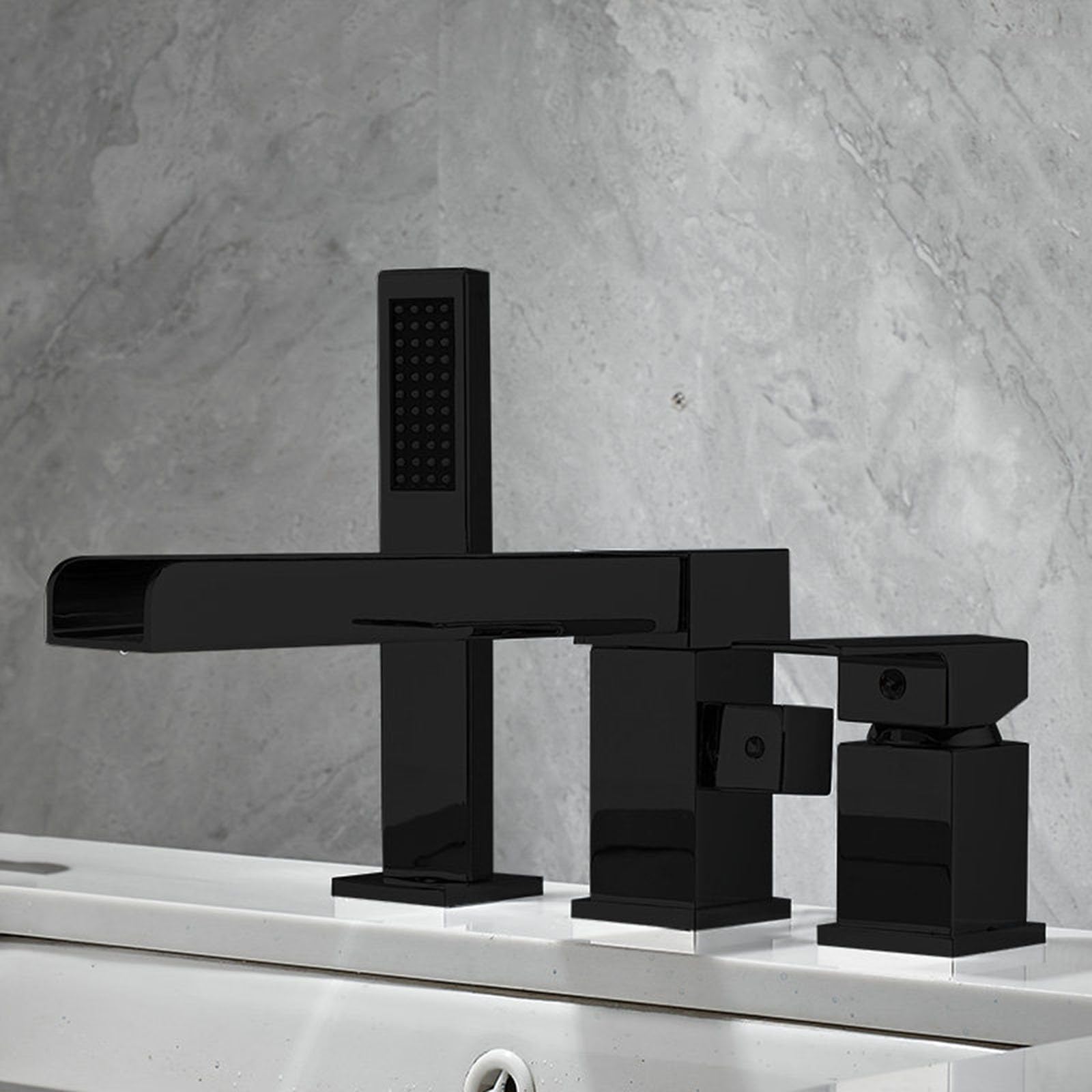 Robinet mitigeur cascade noir à 3 trous en laiton pour baignoire chic