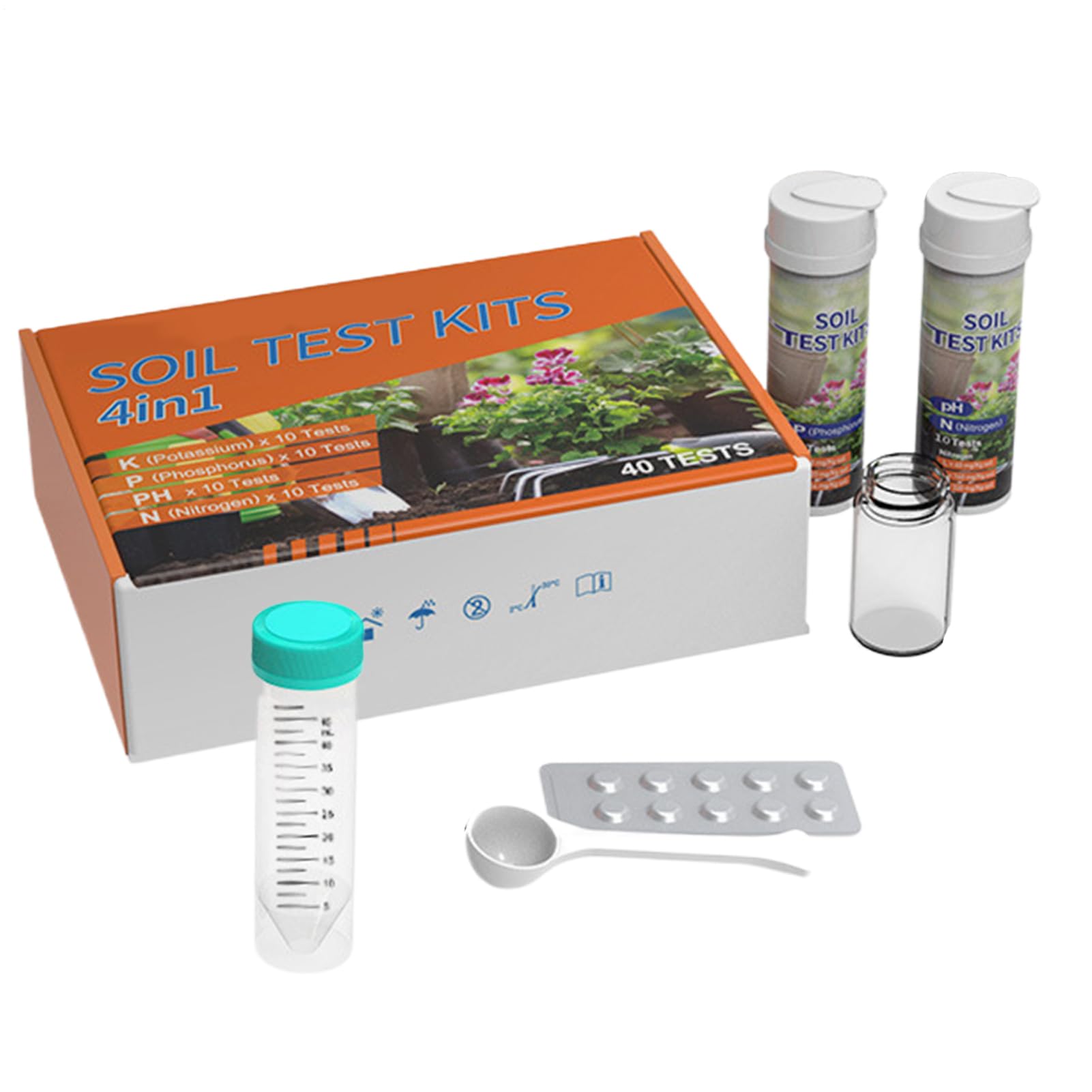 Kit de Análisis de Suelo para Huerto - Analizador de Nutrientes 4 en 1 para Suelo - Analizador para Plantas de Jardín Flores Macetas Hortalizas Granjas
