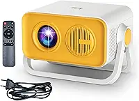 Projetor Portátil 4K Mini com Suporte Duplo 360° - Projetor de Cinema em Casa com Foco Automático AI, Bluetooth 5.0, Compatível com HDMI/USB/Telefone/TV Stick para Filmes e Jogos ao Ar Livre (Amarelo)