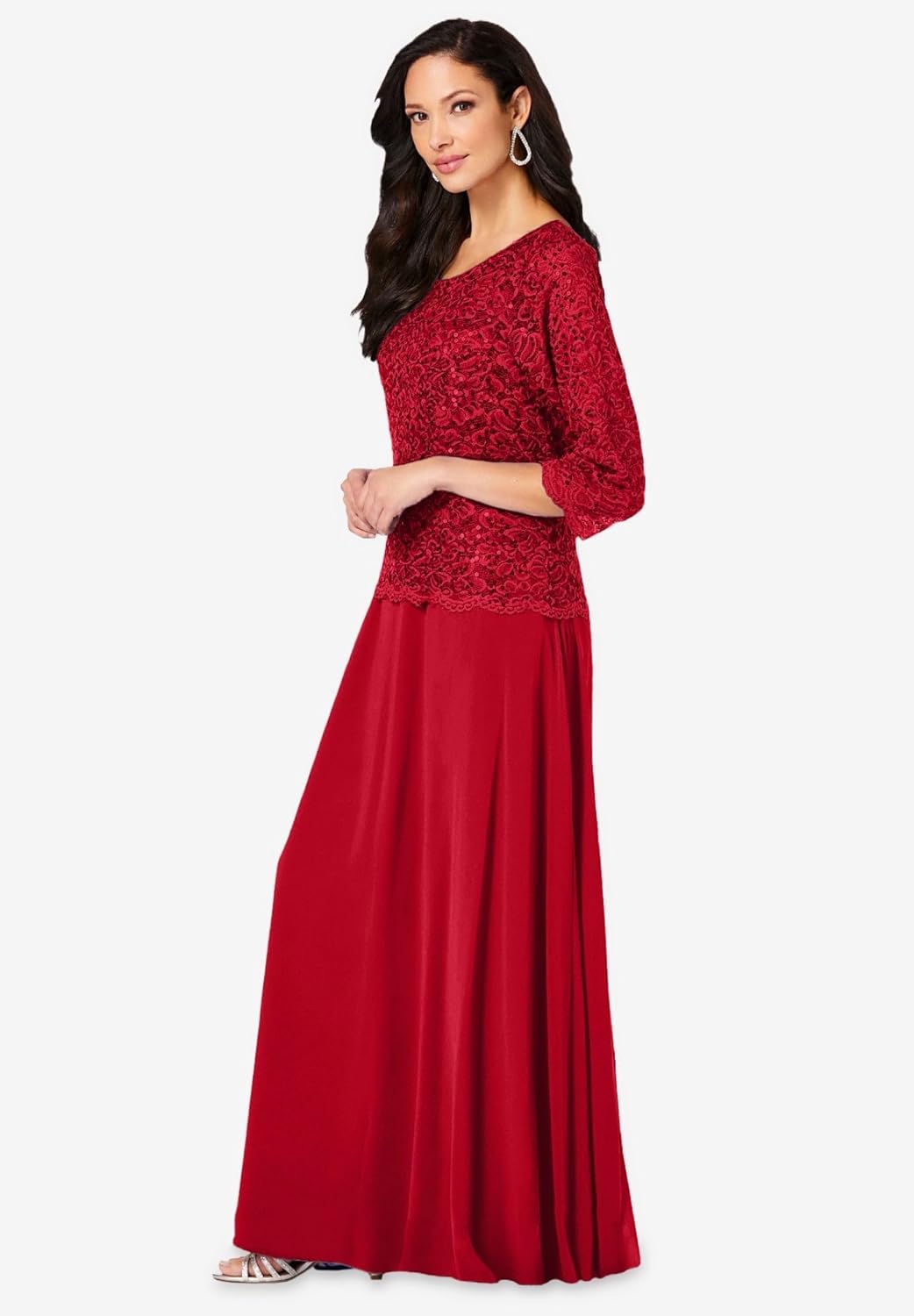 Roaman's Women's Plus Size Lace Popover Dress