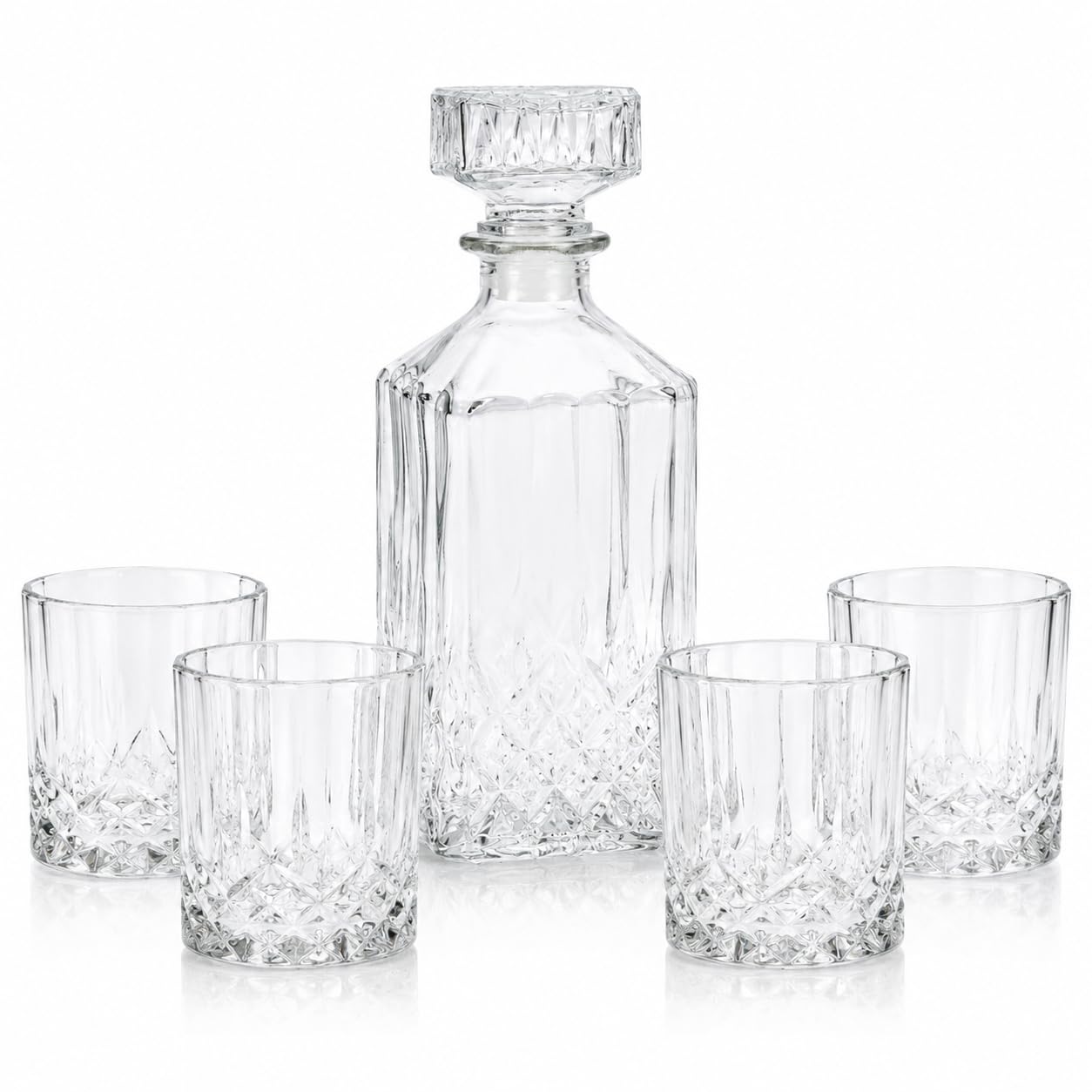 Carafe à whisky en verre découpé et 4 verres pour sublimer vos soirées dégustation entre amis