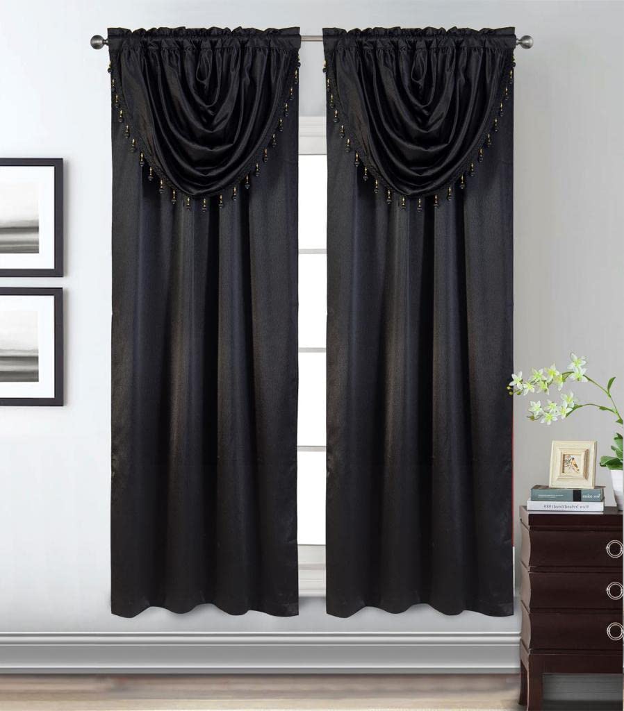 GLORY RUGS Window Panel with Attached Valance Curtain Bedroom Living Room Dining 42"X84" Black