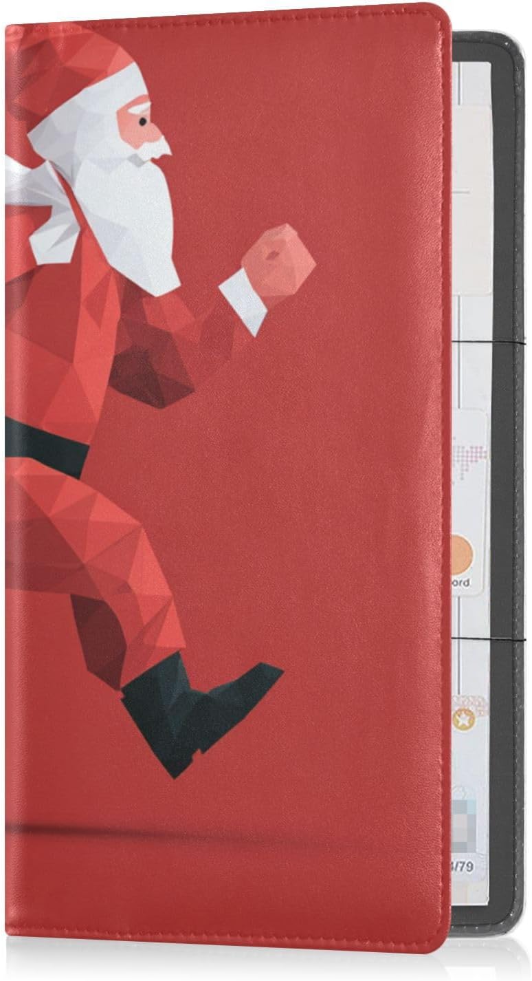 GuoChe Leather Registration and Insurance Card Holder Men Women Essential Car Wallet Case for ID, Driver's License, Key Contact Information Cards Santa Running Poster image 2