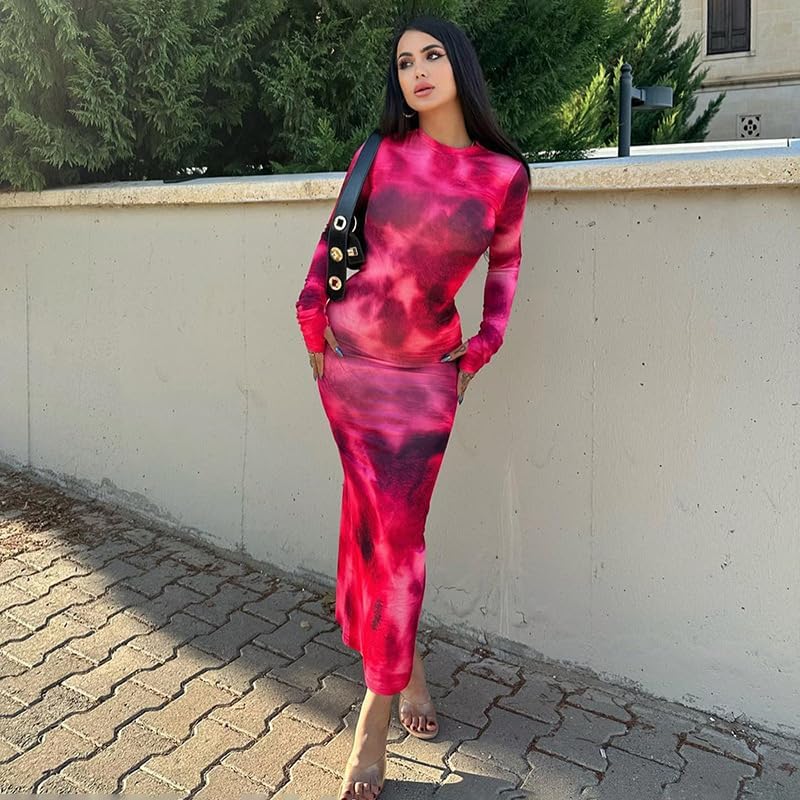 Women's Bodycon Maxi Dress Fall Spring Fashion Long Sleeve Floral Print Tight Fitted Party Club Ruched Dresses