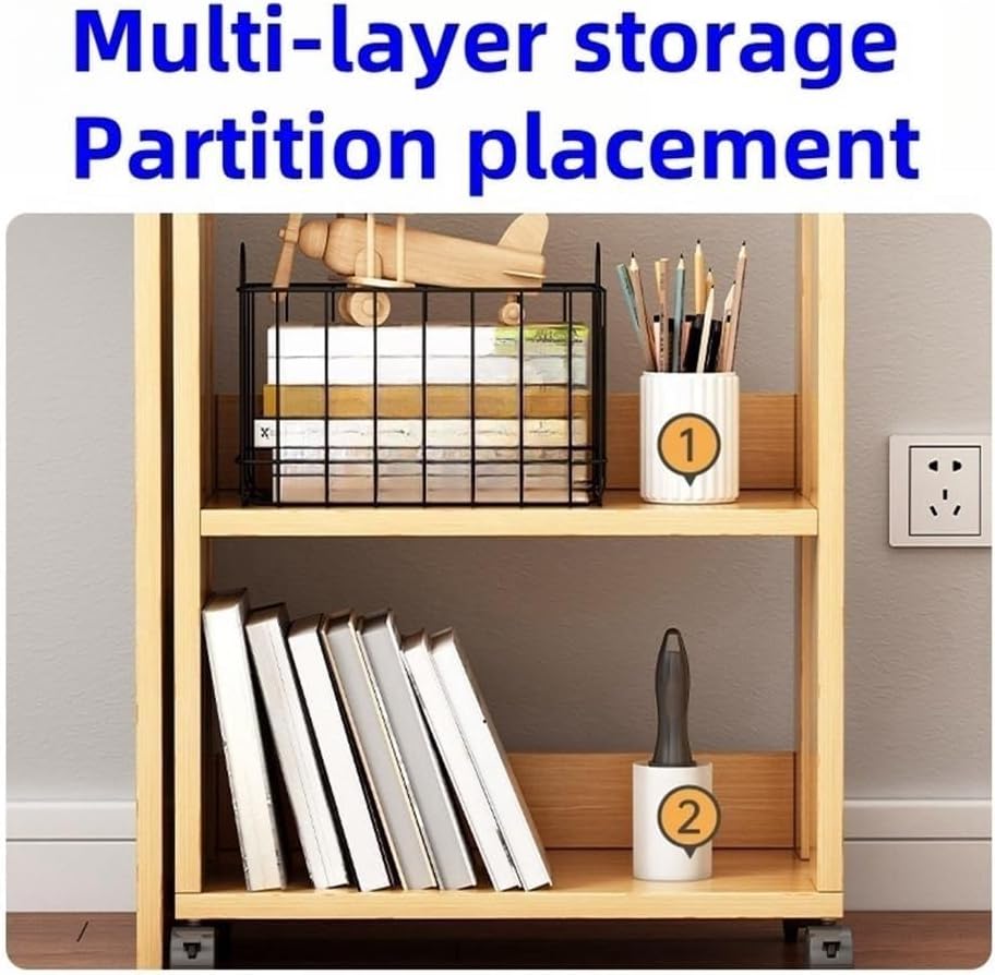 Bookcase with 3 Layers, Standing Storage Cabinet, Open Bookshelf, Height Adjustable, Universal Wheels, Removable Storage Rack, Durable Design