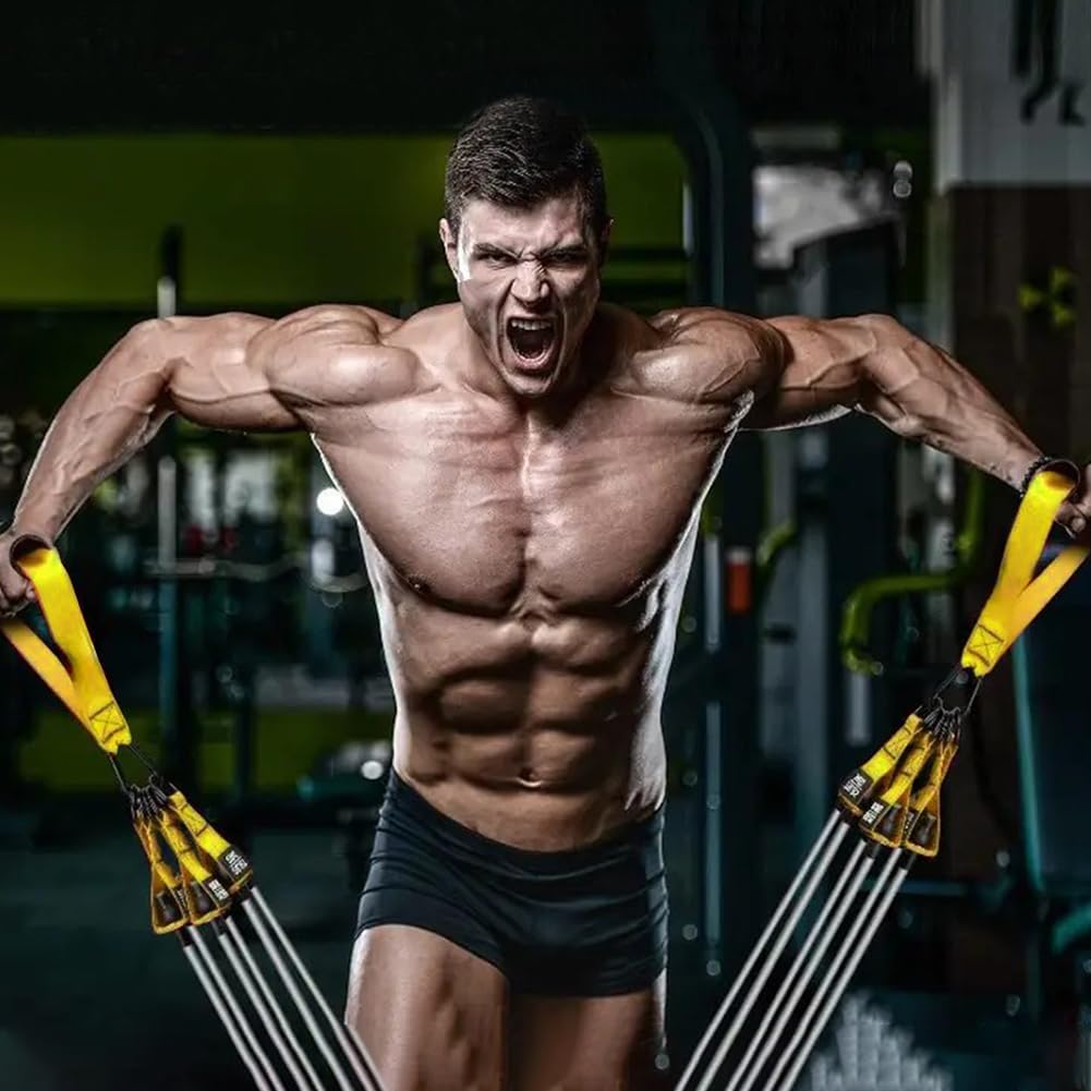 Set de Bandas elásticas de Resistencia, 6 Bandas elásticas de Fitness con Tubo expansor, Banda elástica de Fitness con asa Grande Correa para el Tobillo Anclaje para Puerta Entrenamiento