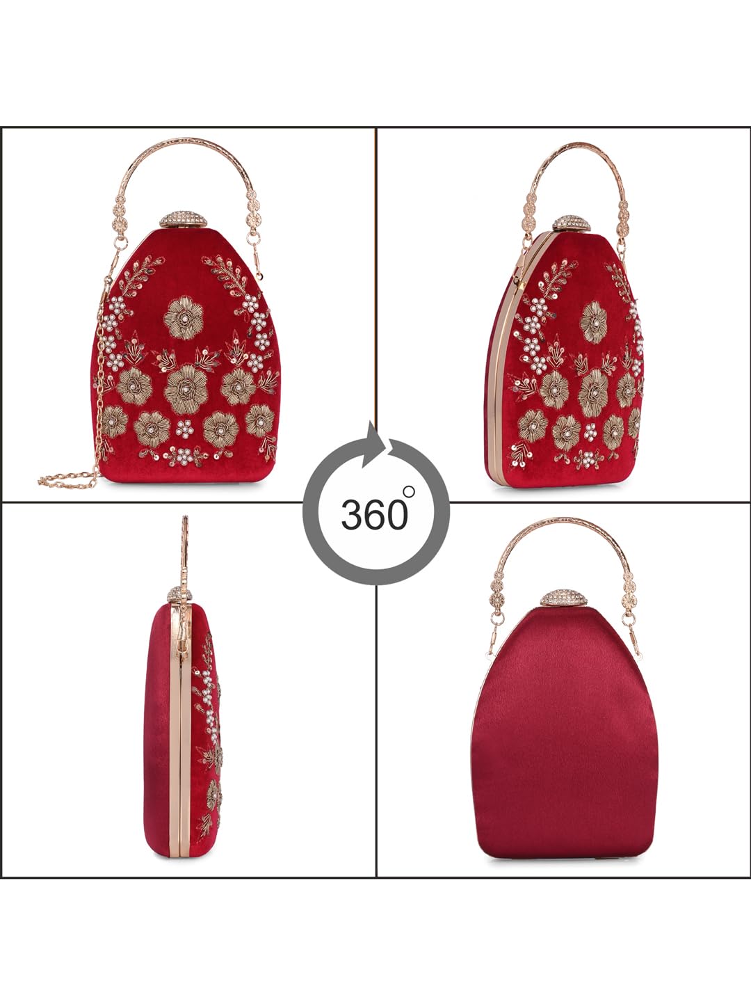 TOOBA Women's Red Flow Handicraft Beautiful Bling Box Clutch Bag for Wedding, Banquet, Gift Family, & Friends 2