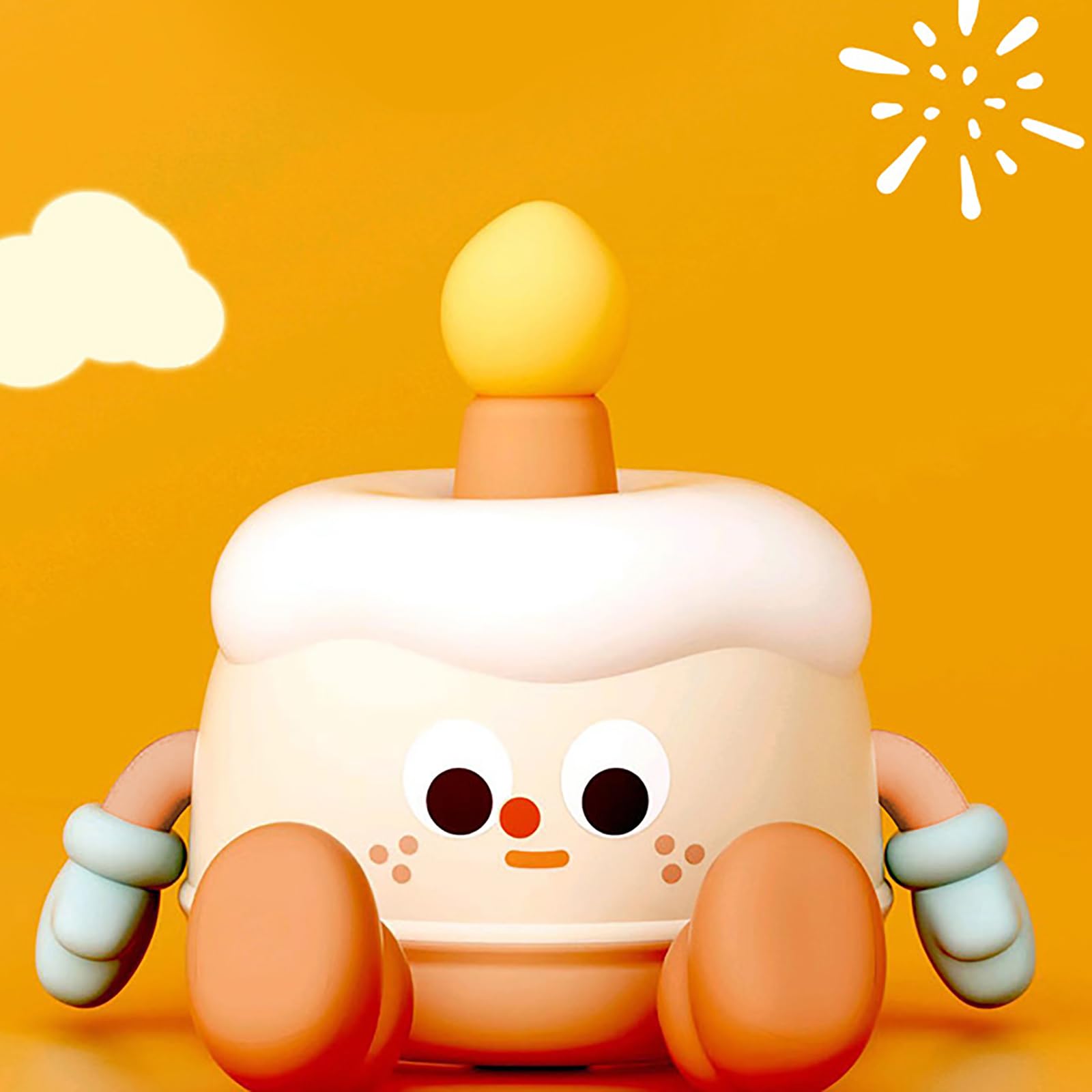 Lámpara de noche LED recargable para dormitorio de niños, lámpara táctil de silicona suave con luz cálida, pastel de cumpleaños, guardería