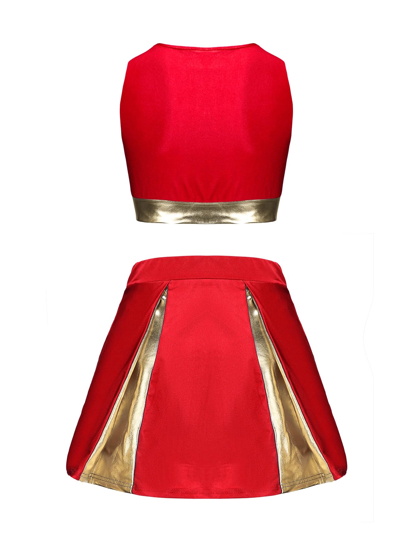 maxToonrain Women Cheerleader Costume with Shiny Gold Accents 3 PCS Adults Cheerleader Outfit with Pom Poms, Top - Image 2