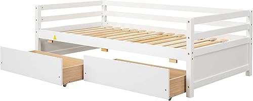 Miniatura 9 de Marco de sofá cama de madera de tamaño individual con 2 cajones de almacenamiento para dormitorio y sala de estar