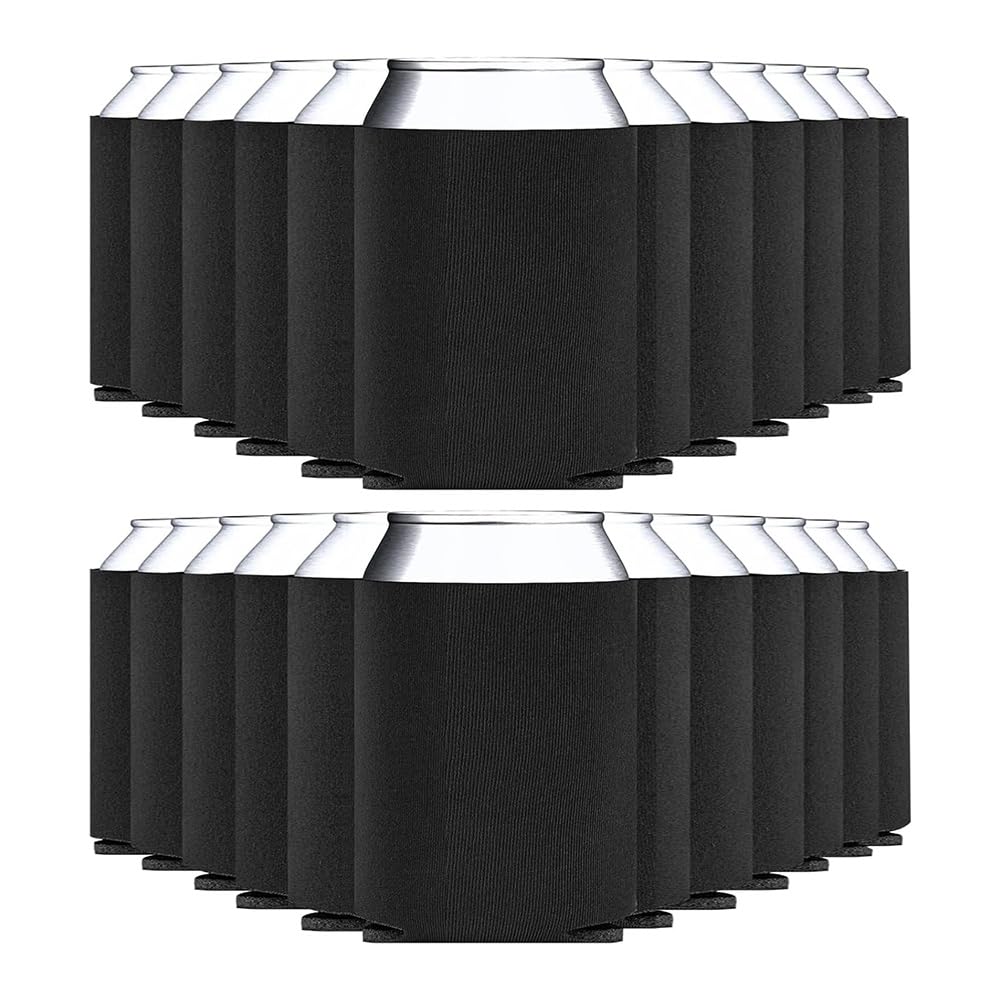 CTRLZS 25 Pcs Blank Beer Can Cooler Sleeves Sublimation Blanks for Vinyl Plain Foam Can Sleeves Coolers Soda Cans Black
