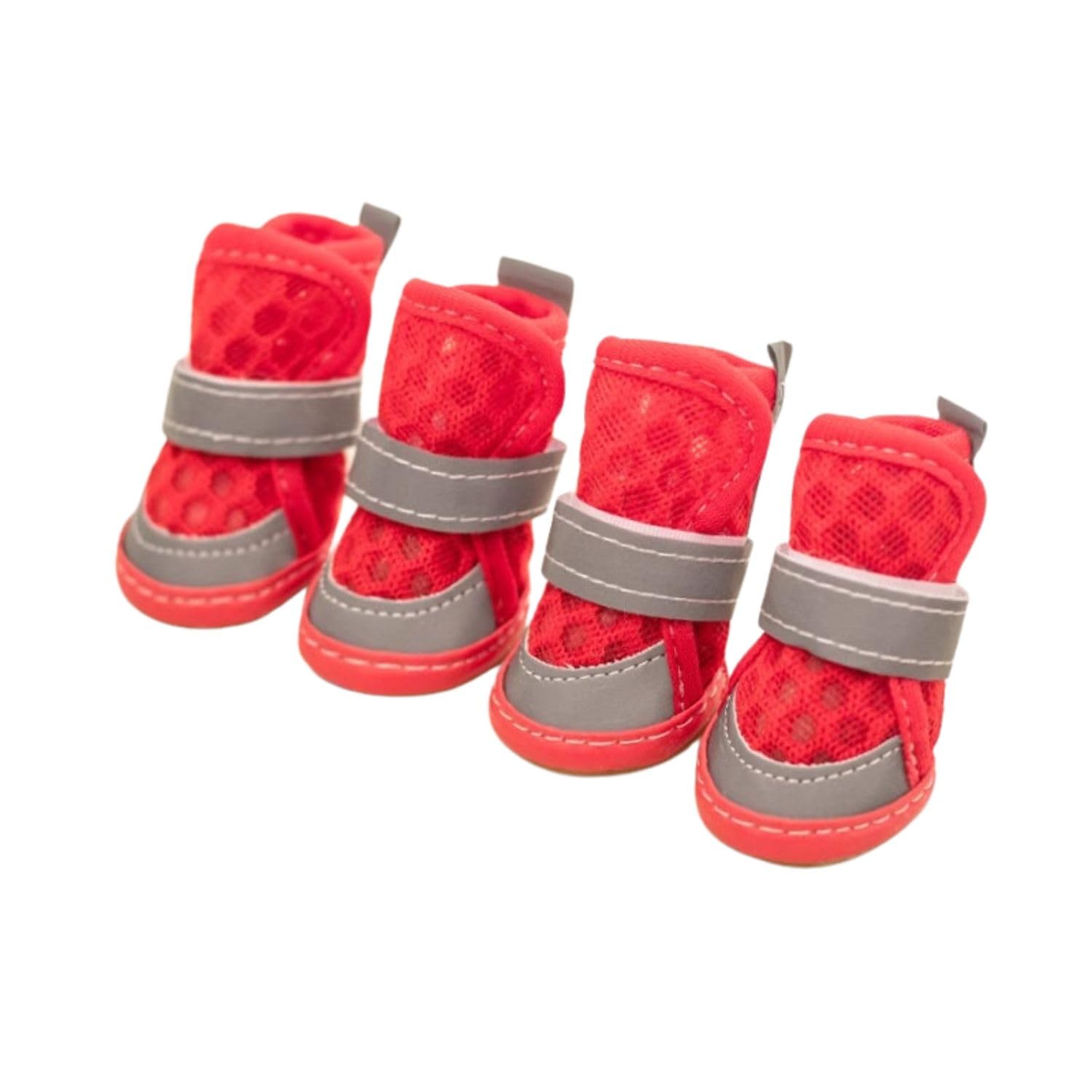 MeiAOBest Dog Summer Mesh Shoes,Breathable Reflective Dog Non-Slip Boots Pet Paw Protection Cover Anti-Licking Walking Footwear for Small Medium Dogs_1#(Red)