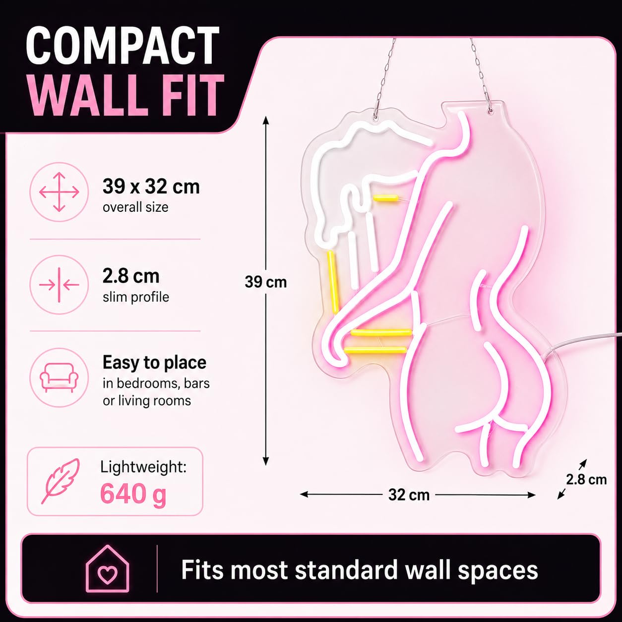 Insegna al neon con scritta "Lady Back", decorazione da parete a LED rosa, per camera da letto, bar, club, grotta degli uomini, soggiorno, decorazione per feste, alimentata tramite USB, 42 x 23 cm