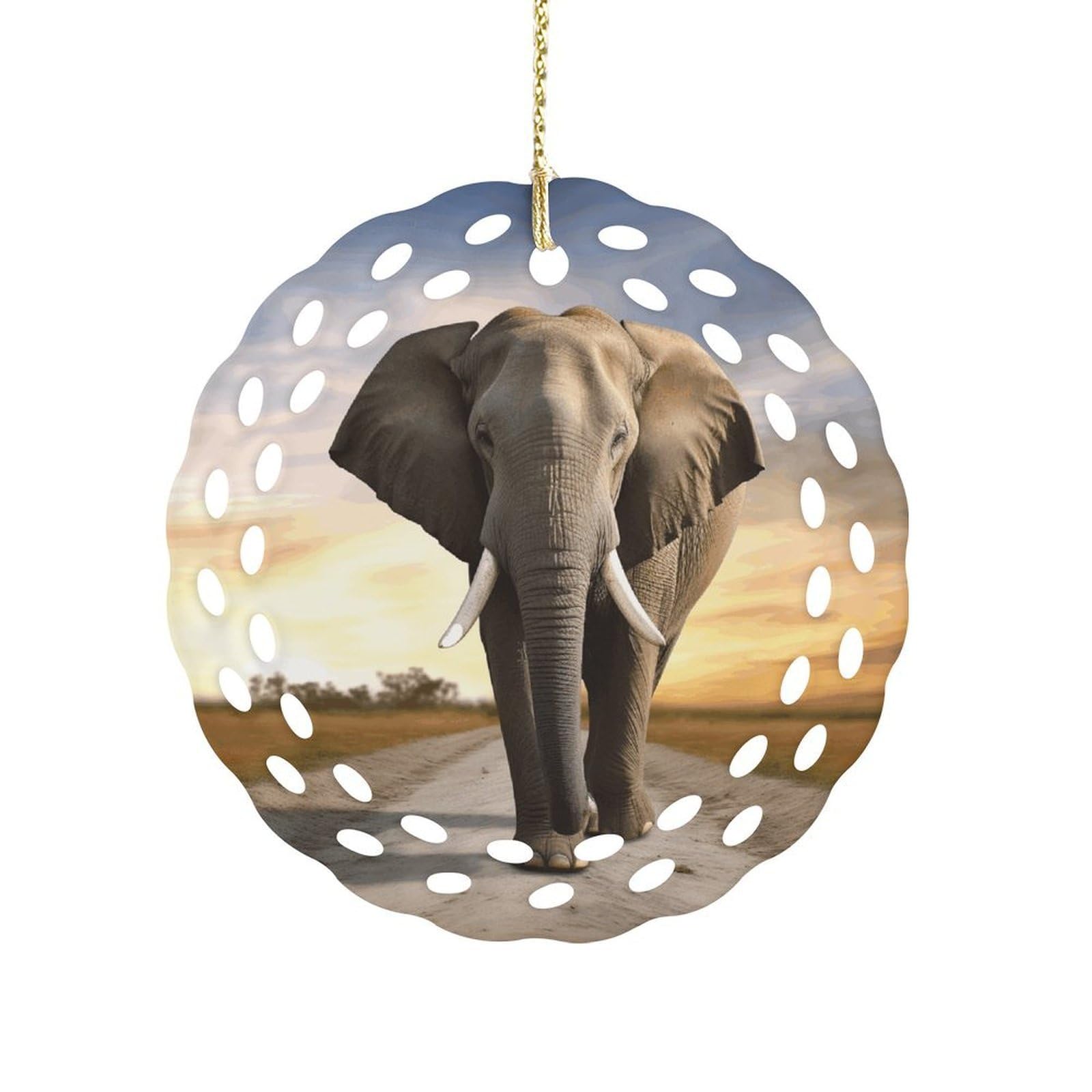 Fodpand Women's Style Elephant Walking Ceramic Ornament For Home Decor 3.2" Round Tree Decoration Christmas Ornaments For Men Double-Sided Design