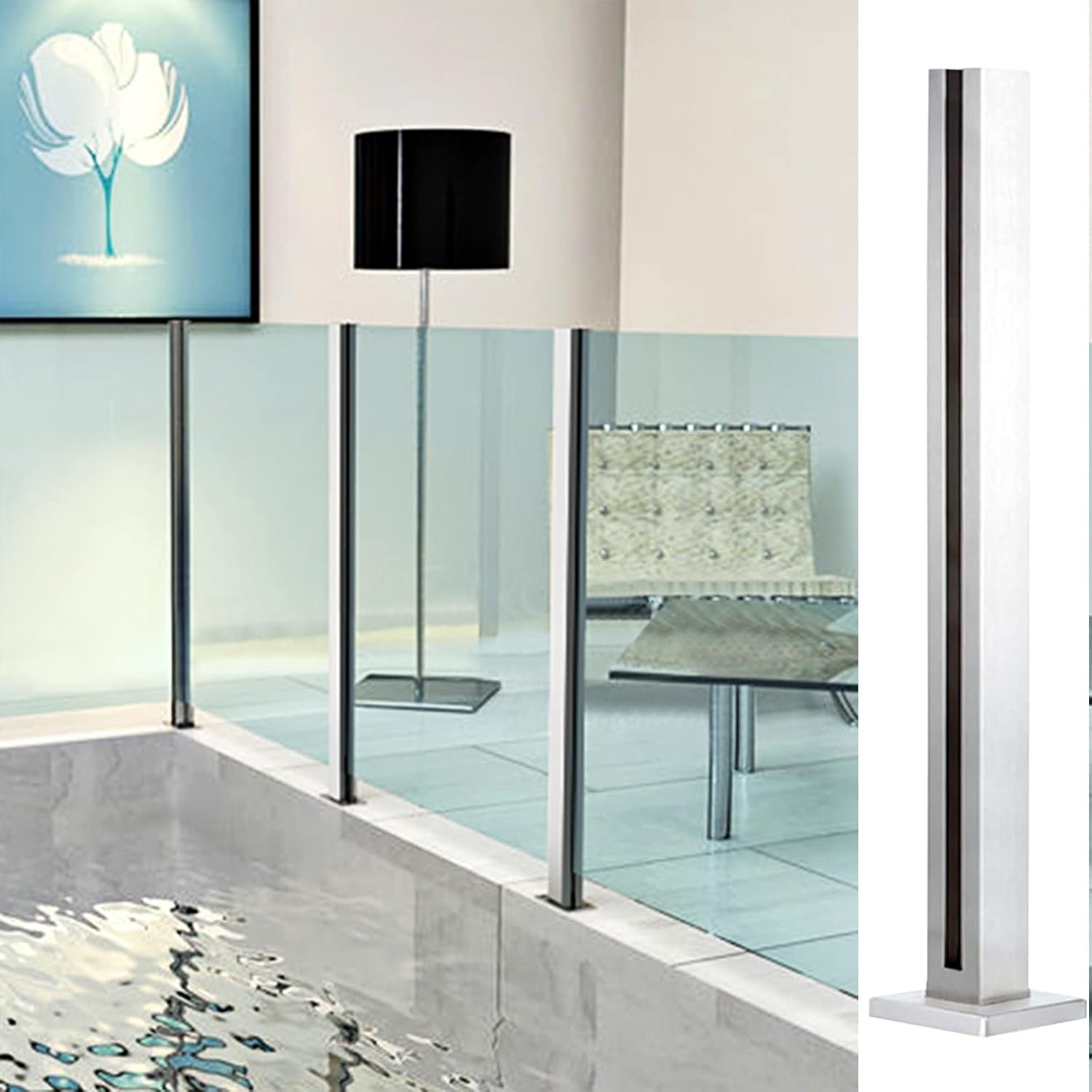 Staircase Base Rail for Glass Panels, Outdoor Indoor Silver