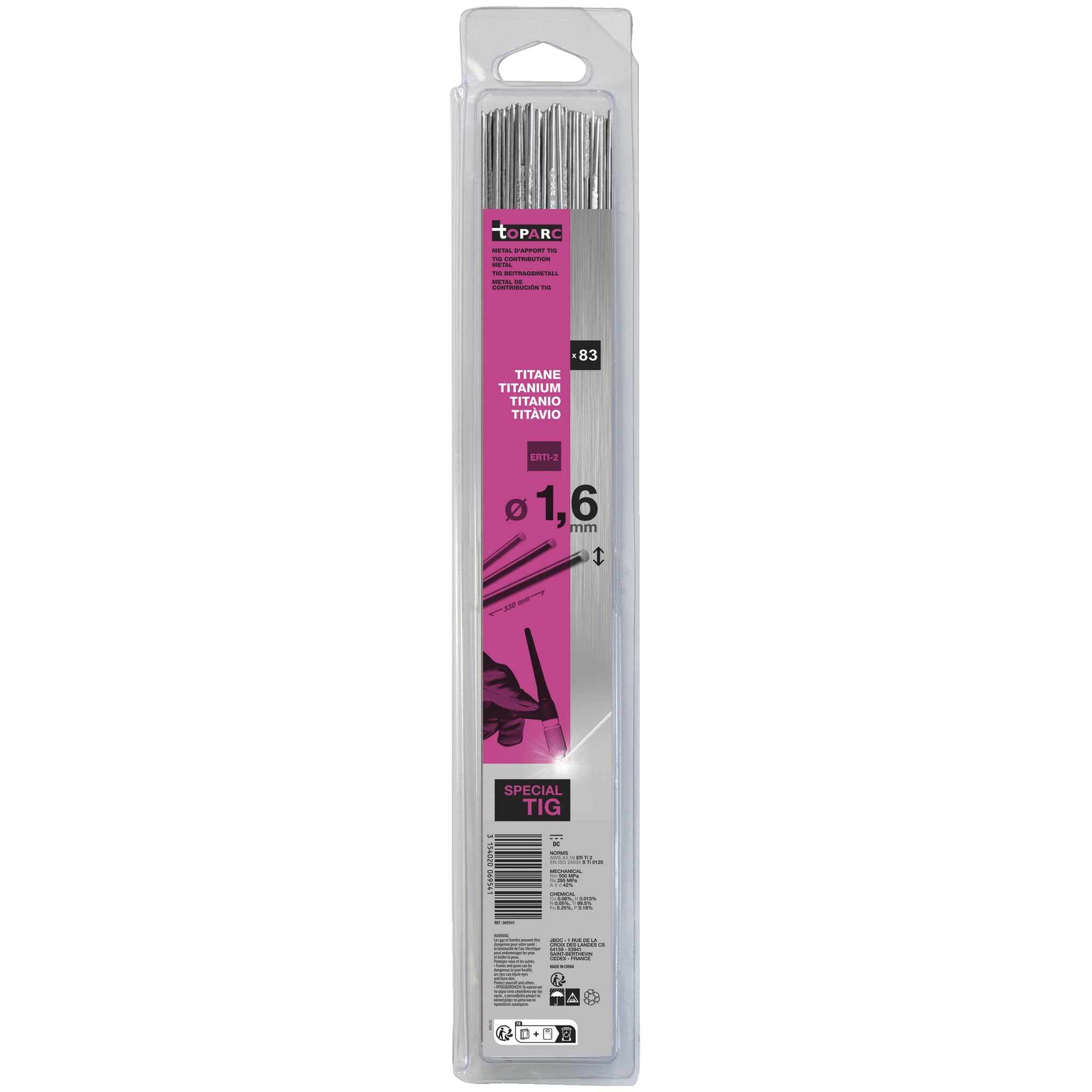 GYS - 83 varillas Tig Titanium T40 (ERTi-2) Ø1,6-330 mm – blíster 0,25 kg – 069541
