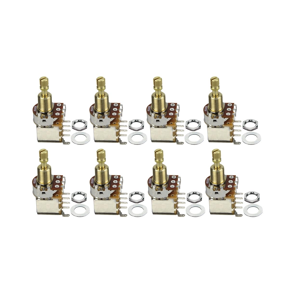 FLEOR 8 interruptores de rebote de empuje A500K Potenciómetro de audio cónica eje largo dividido de cobre para guitarra eléctrica, controles de volumen/tono