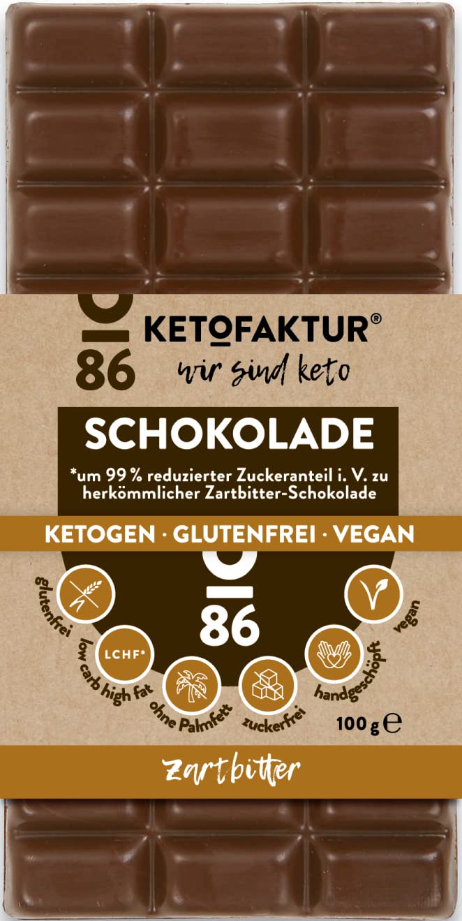 KETOFAKTUR® SCHOKOLADE No86 - Zartbitter | 7 Tafeln à 100g I 100% weniger Zucker |Dunkle Schokolade mit Erythrit und Stevia I KETOGEN | GLUTENFREI | VEGAN | low carb high fat | Paleo I Für Diabetiker