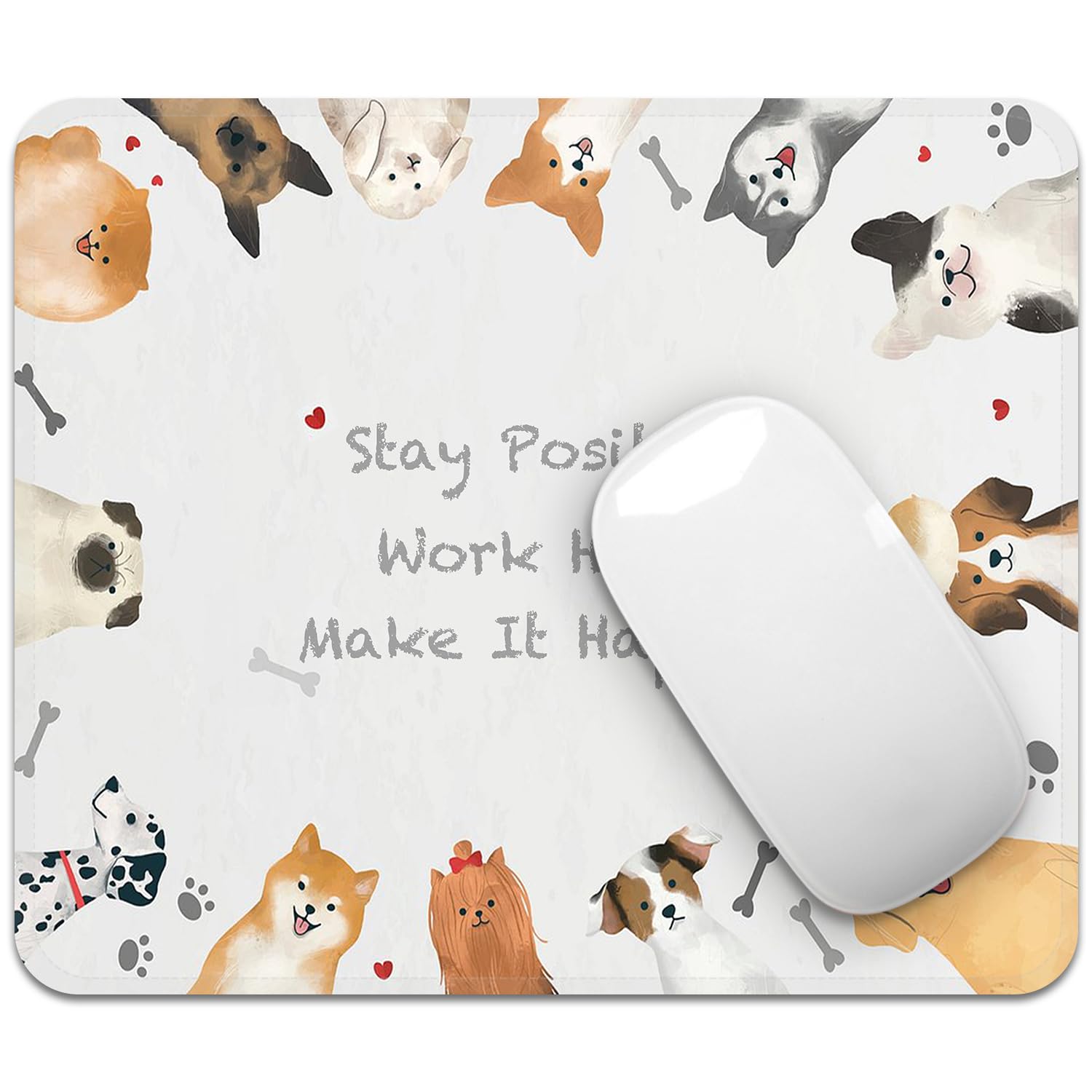 FROGIGO Mouse Pad with Stitched Edges - Cute Dog Mousepad for Women, 9.25 x 7.75 inch Washable Square Desk Pad, Non-Slip Rubber Base, Office Home Laptop Accessories - Puppy Inspiration