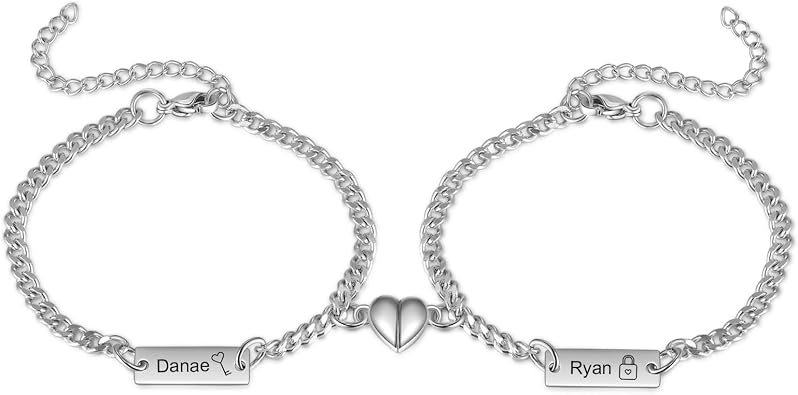 Personalized Bracelets for Couple with Name Engraved Custom Matching Couples Bracelets for His and Hers Relationship Bracelet Personalized Gift for Men Women