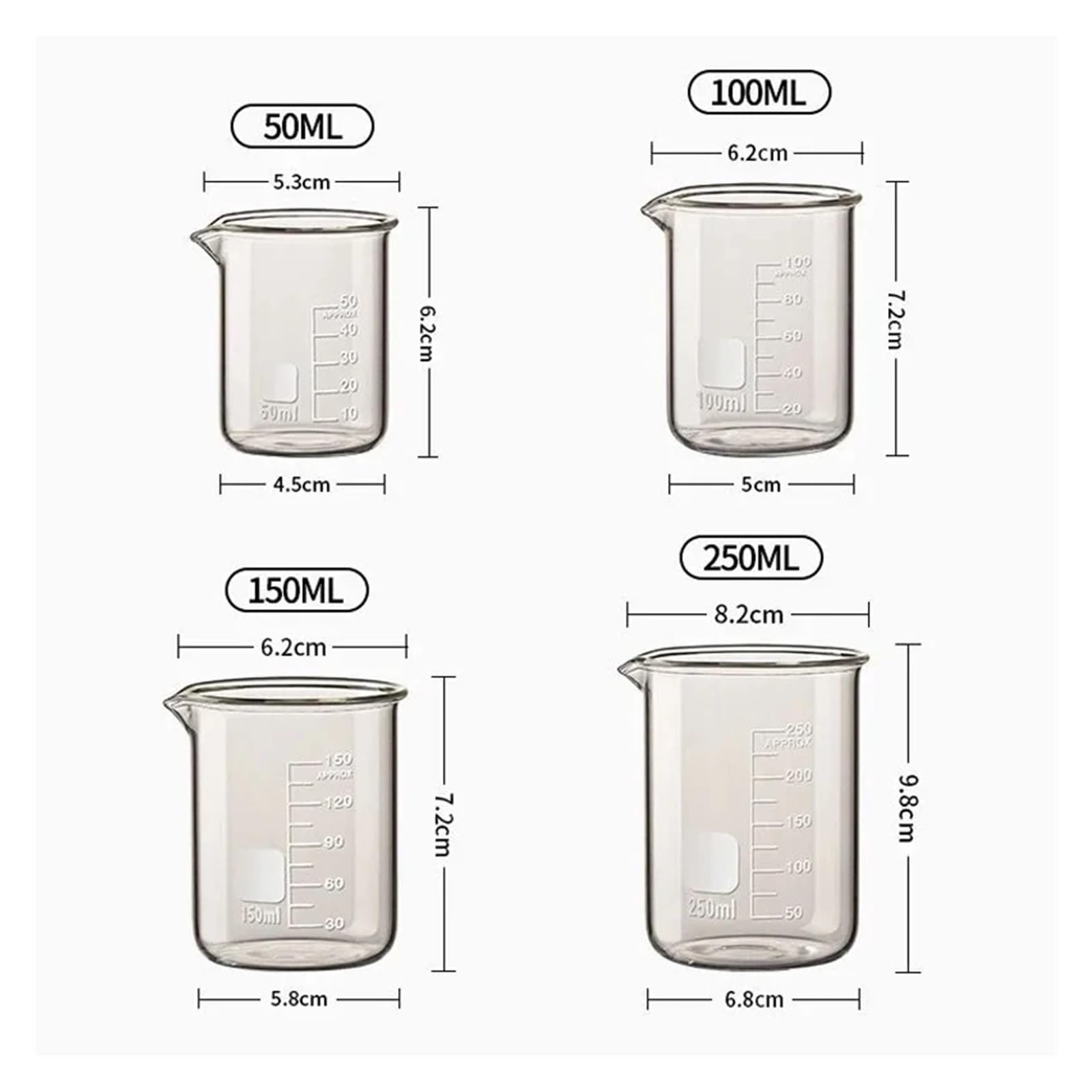 Glasmessbecher Messbecher aus hitzebeständigem, transparentem Glas mit Skala, aus Borosilikatglas, Flüssigkeitsmessung 50/100/150/250/500/1000 ml(1000ml)