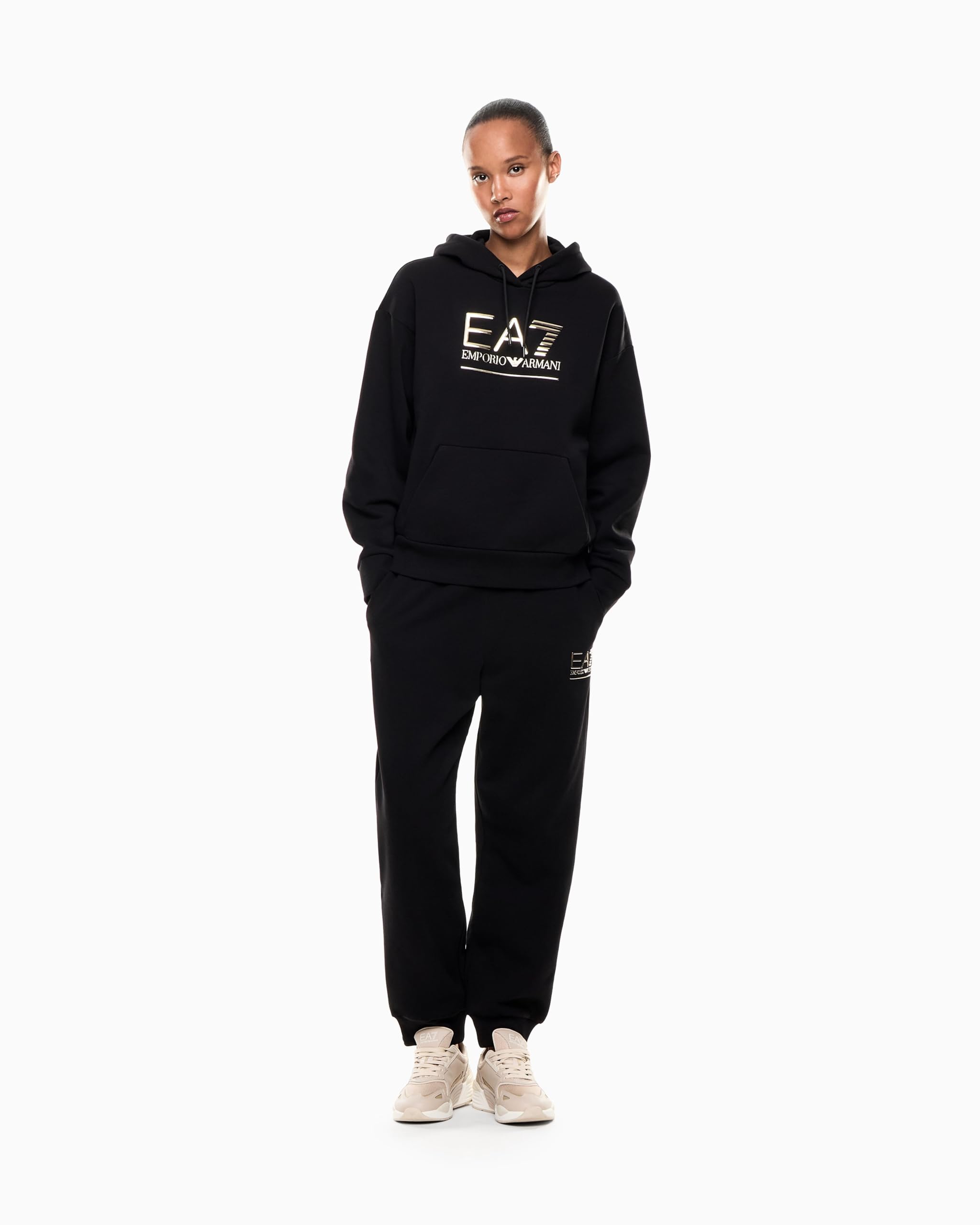 Emporio Armani EA7 Felpa da Donna con Cappuccio Visibility in Misto Cotone Felpato